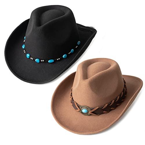 Gossifan Wide Brim Western Cowboy & Cowgirl Hat Felt Fedora  display picture 3
