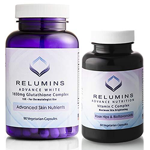 relumins glutathione 1650mg Relumins Advanced White Set - 1650mg Glutathione & Vitamin C Combo (2  Bottles) | Buy Now with Express International Delivery