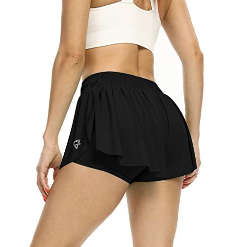 Women's Flowy Black Skort for Gym, Tennis, Running High-Waisted