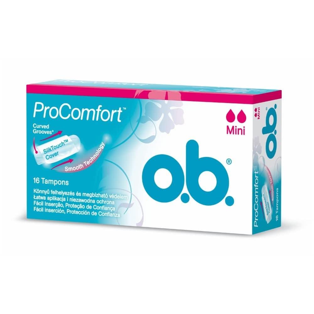 O.B. Pro Comfort Mini Tampon 16s | Fluid-Lock Grooves for Leak Protection