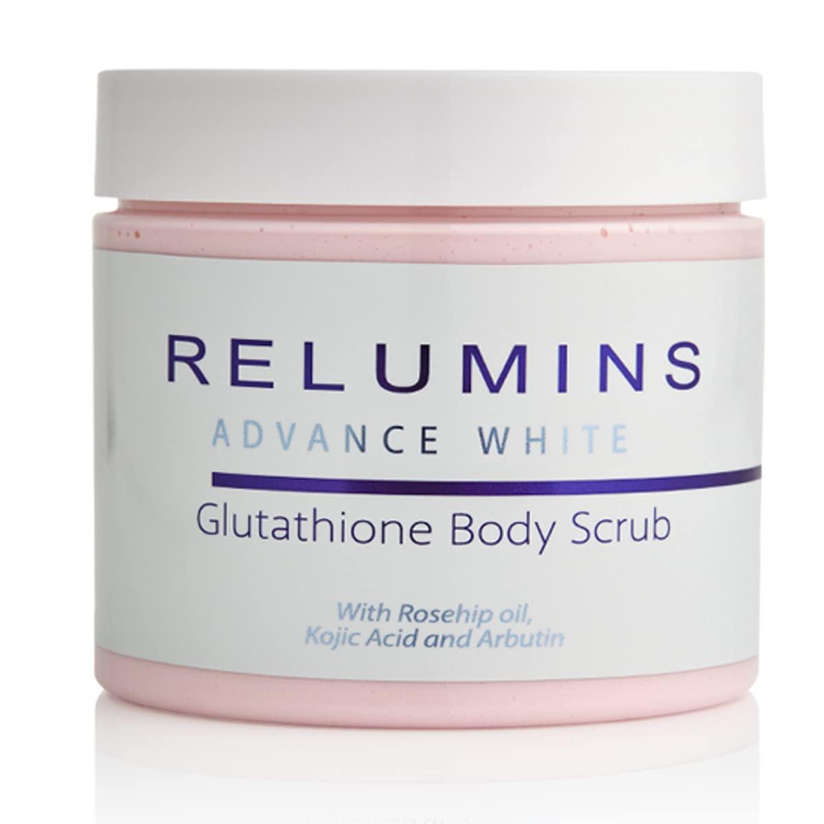 Relumins Premium Brightening Scrub - Intense Exfoliant with Glutathione Arbutin Rosehip & Kojic Acid for Radiant Skin - 400ml International Shipping