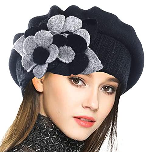 9852 Lady French Beret 100% Wool Beret Floral Dress Beanie Winter Hat, 2-brown Parquet Solid Color French Beret Wool Material. Classic  main image 4