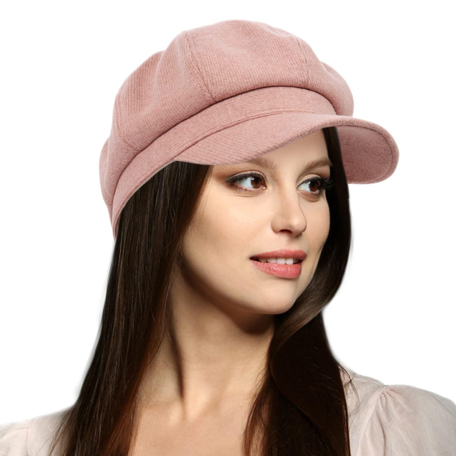 JASMIN DANTIYA Damen Newsboy Cap Aus Lama-Wolle – Achteckige Baskenmütze, Verstellbar, Farbe Pink