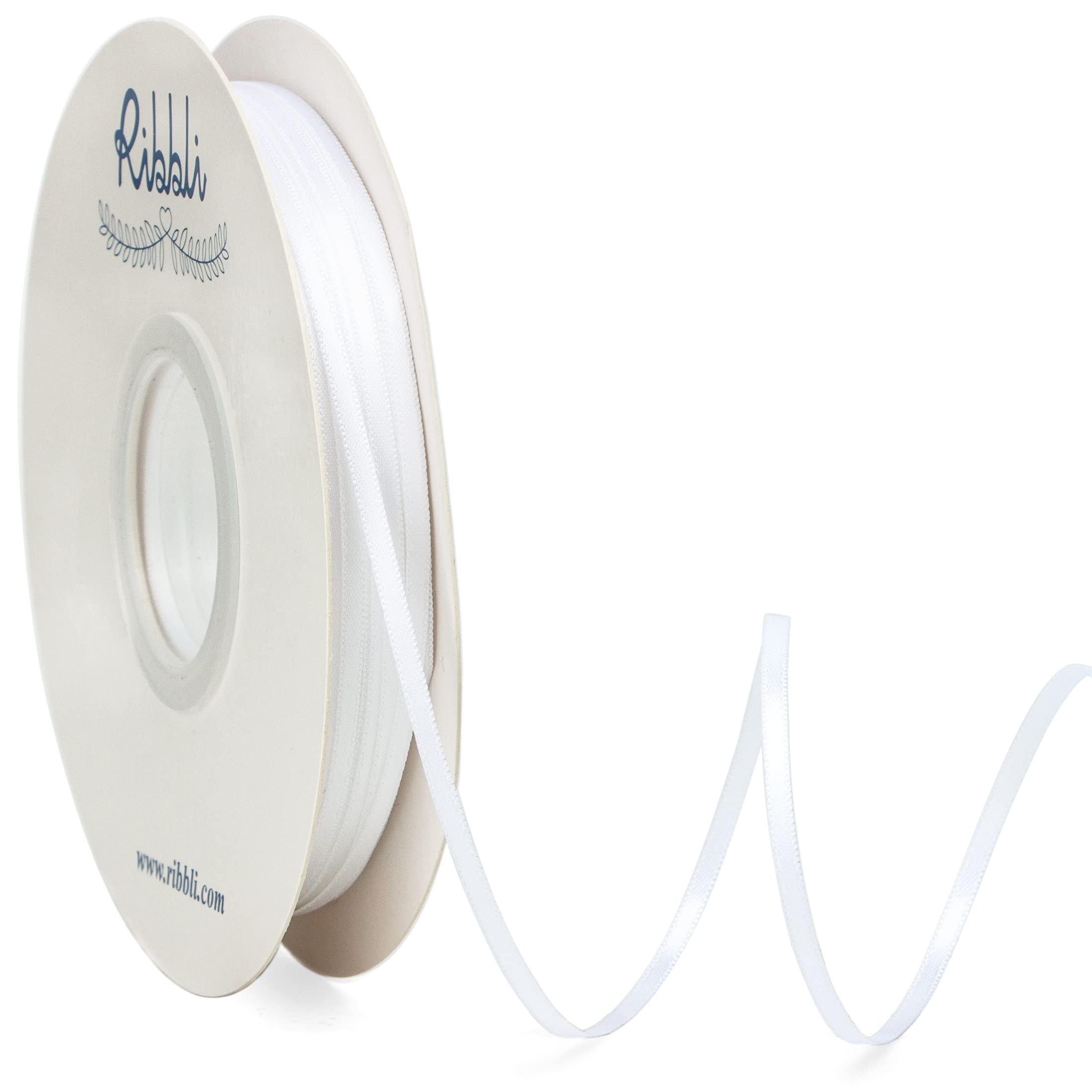 Ribbli Satin Ribbon 1/8 inch x 100 Yards - White Double Faced
