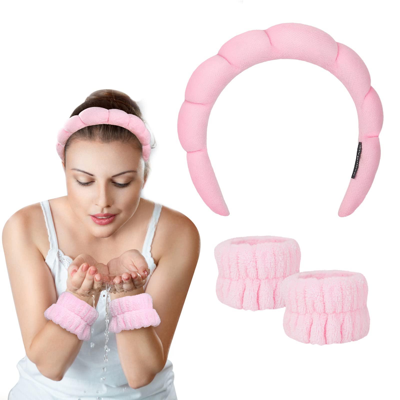 Pink Spa Headband for Women - Sponge Puffy Makeup & Skincare 