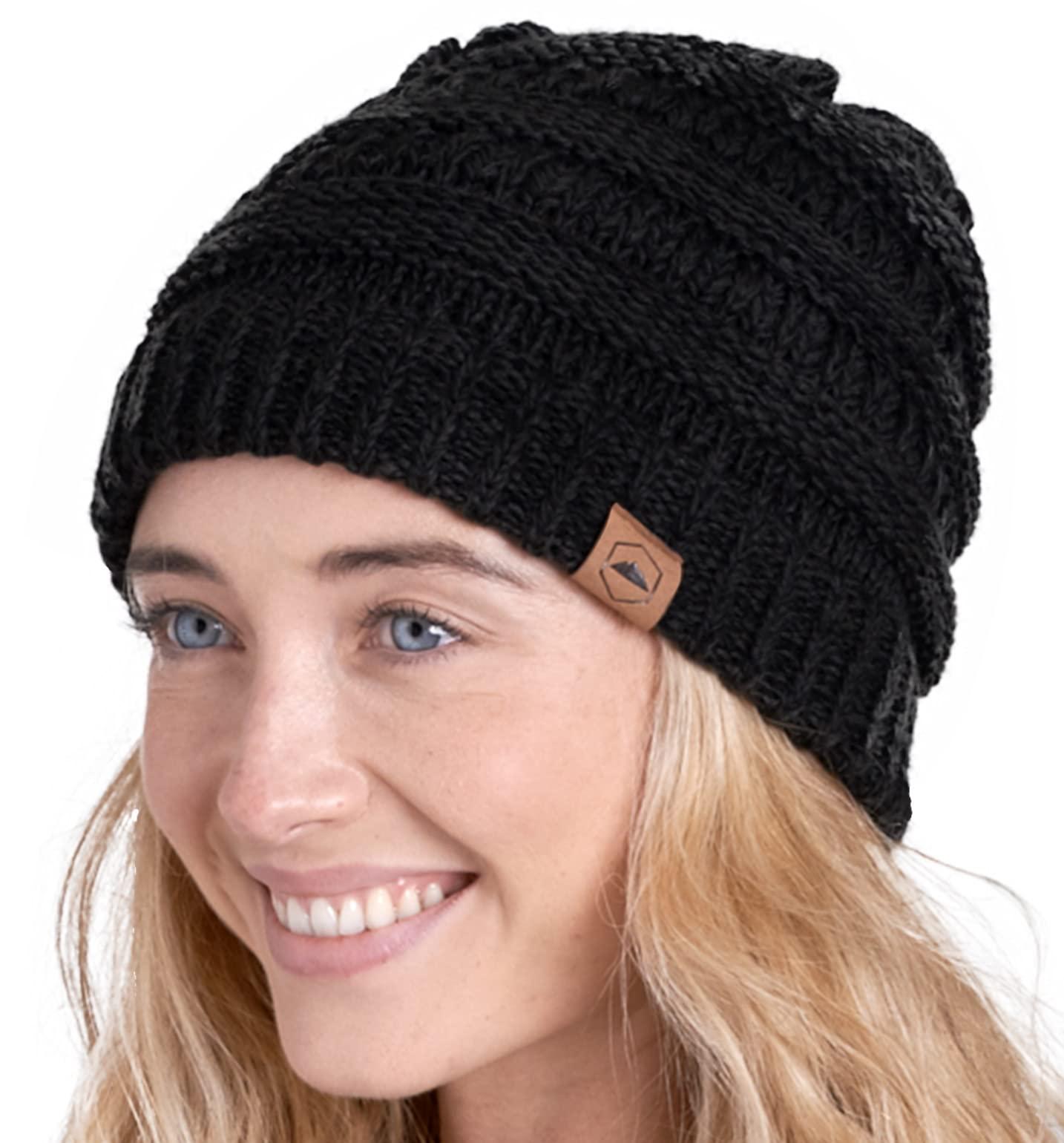 ?Page One Chunky Cable Knit Women Black Winter Ribbed Beanie Soft Warm Hat Chunky Knit Adult Ribbed Beanie in Midnight | Kyte Baby main image 2