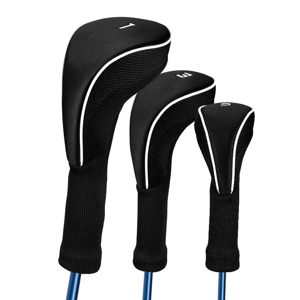 Black Golf Club Head Cover Set | Fits Driver, Fairway Woods