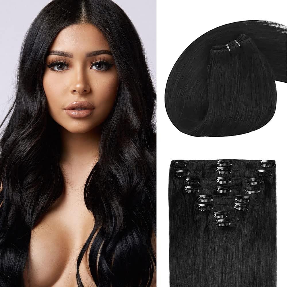 YILITE Jet Black Clip In Hair Extensions Real Human Hair #1 120 Gram 8Pcs 16inch Hair Extensions Clip Ins Natural Silky Straight Human Hair Clip In Extensions (16inches #1 Jet