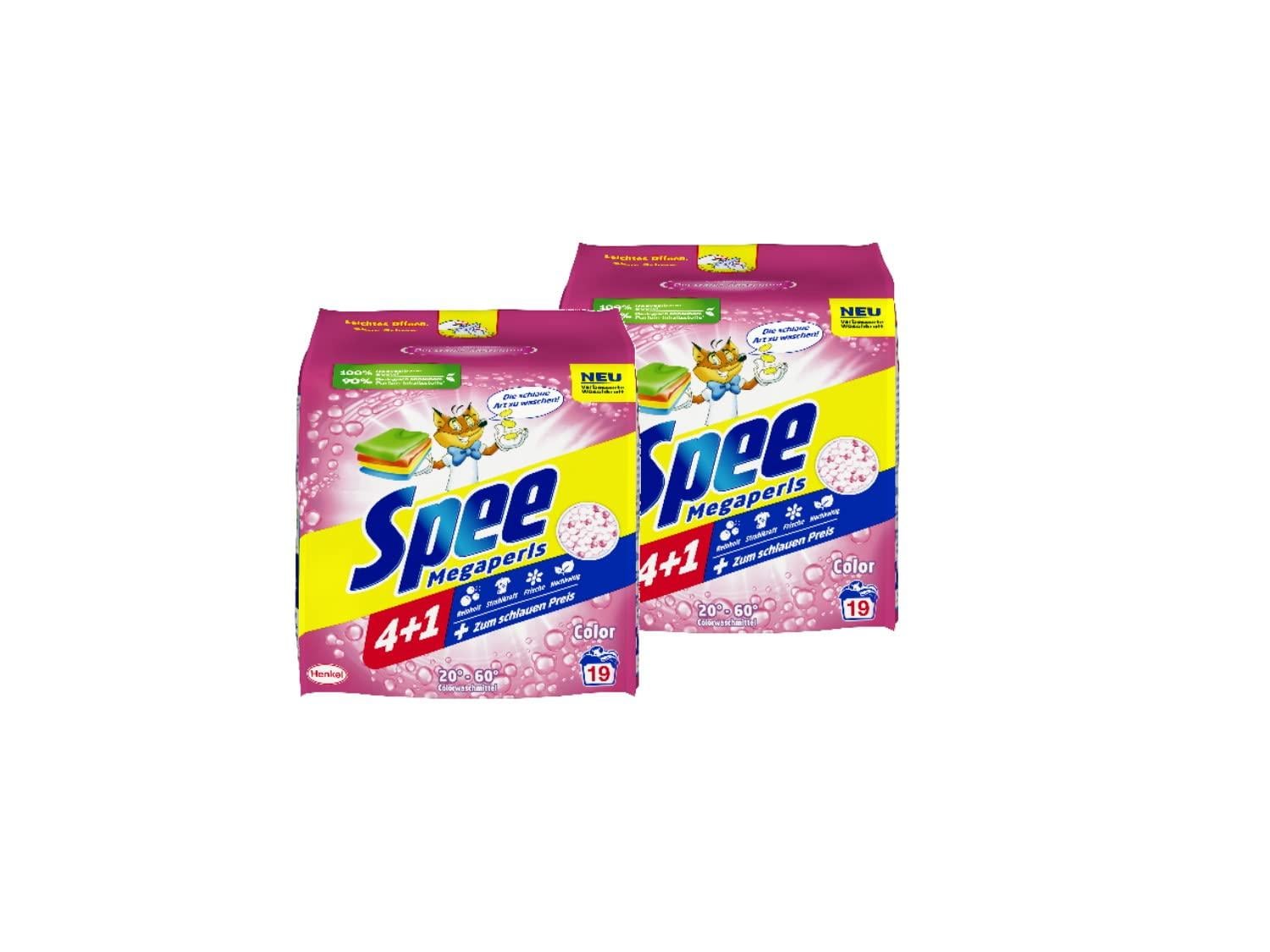 Spee Megaperls Color Washing Powder 4 + 1 - 1.14 kg (2 Pack) | Sustainable Color Detergent for Radiant Freshness