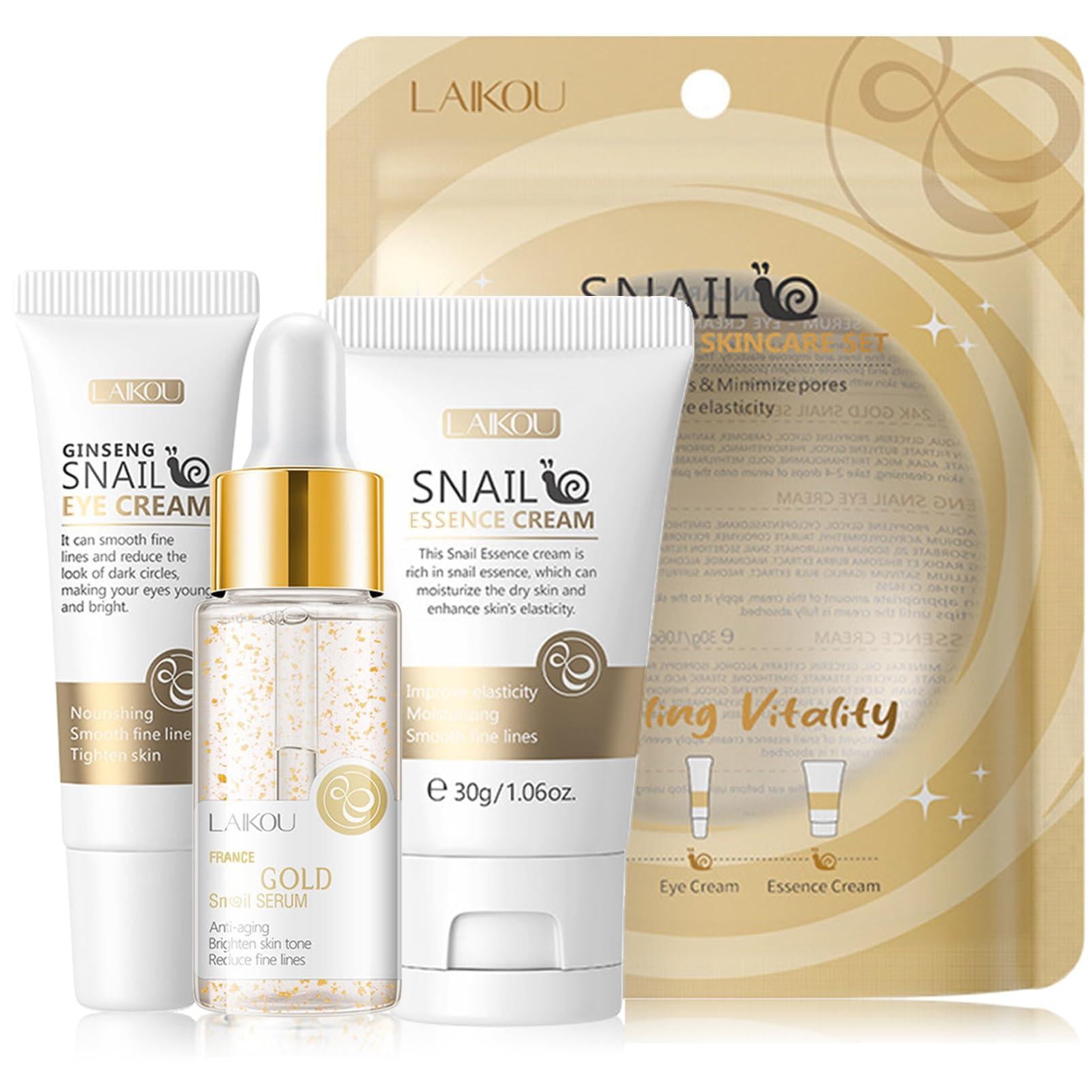 Snail Mucin Travel Skincare Set - 3 in 1 Gold Serum Eye Cream