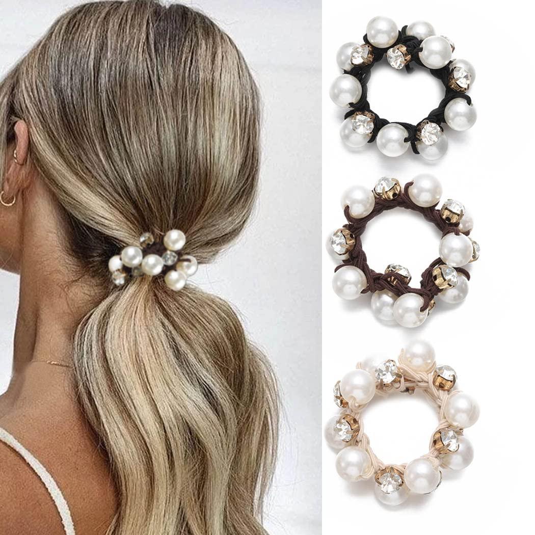 30 Pack Pearl & Crystal Hair Scrunchies Elegant Braided Elastic Ties Axy XXL Scrunchie Hair Tie Set with Pearls - 2x Fabric Braid  main image 3