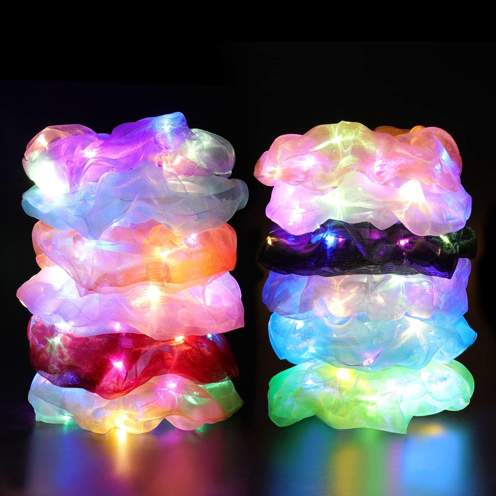12PCS LED Scrunchies: Glow Hair Bands with Gift Bag - 3 