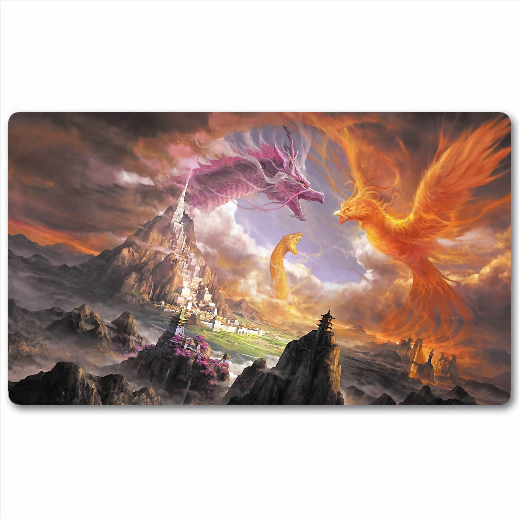 MTG Playmat With Stitched Edges - 27.6x15.7 Inch Non-Slip Rubber Mat For Trading Card Games