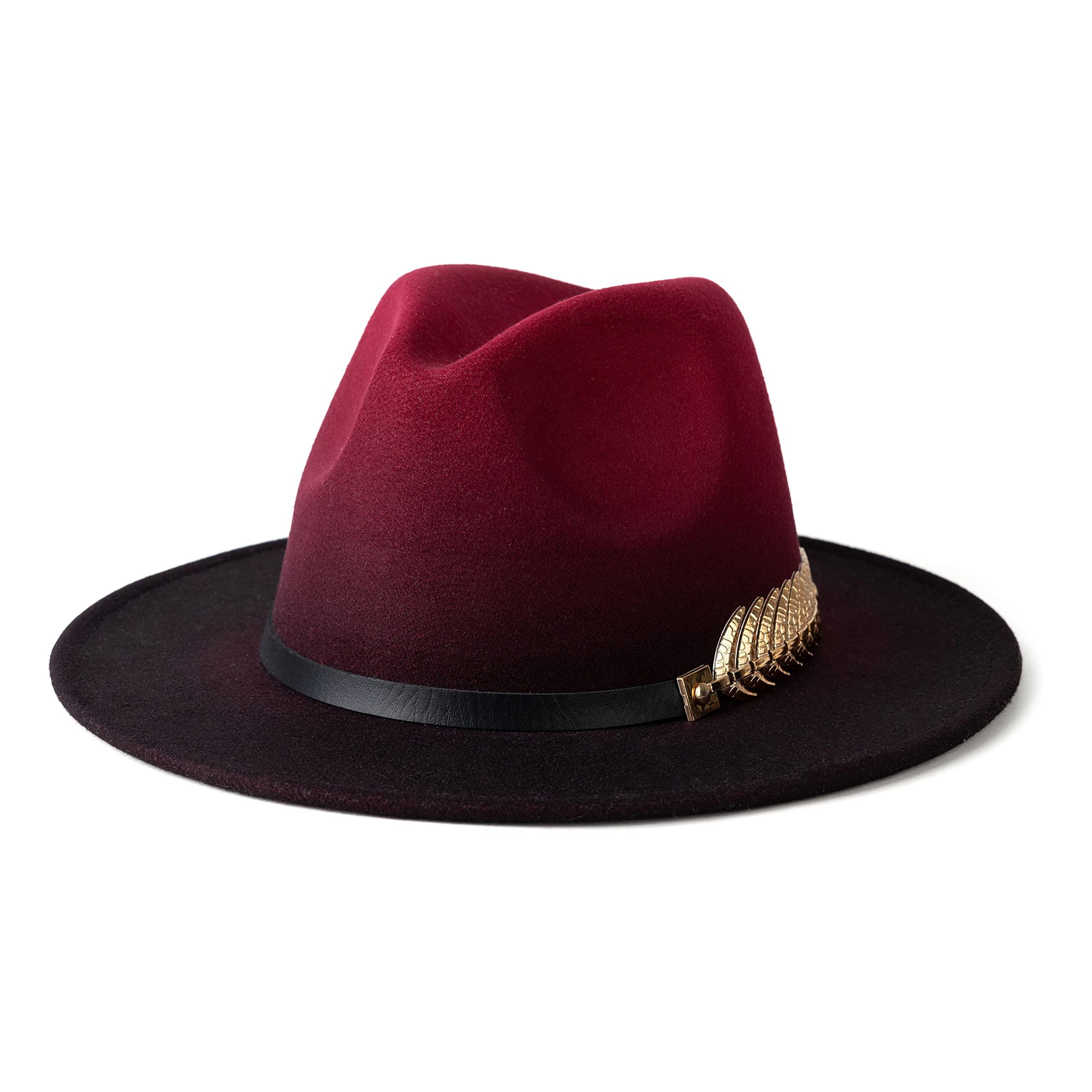 Gossifan Gradient Color Fedora Panama Hat Burgundy/Black 