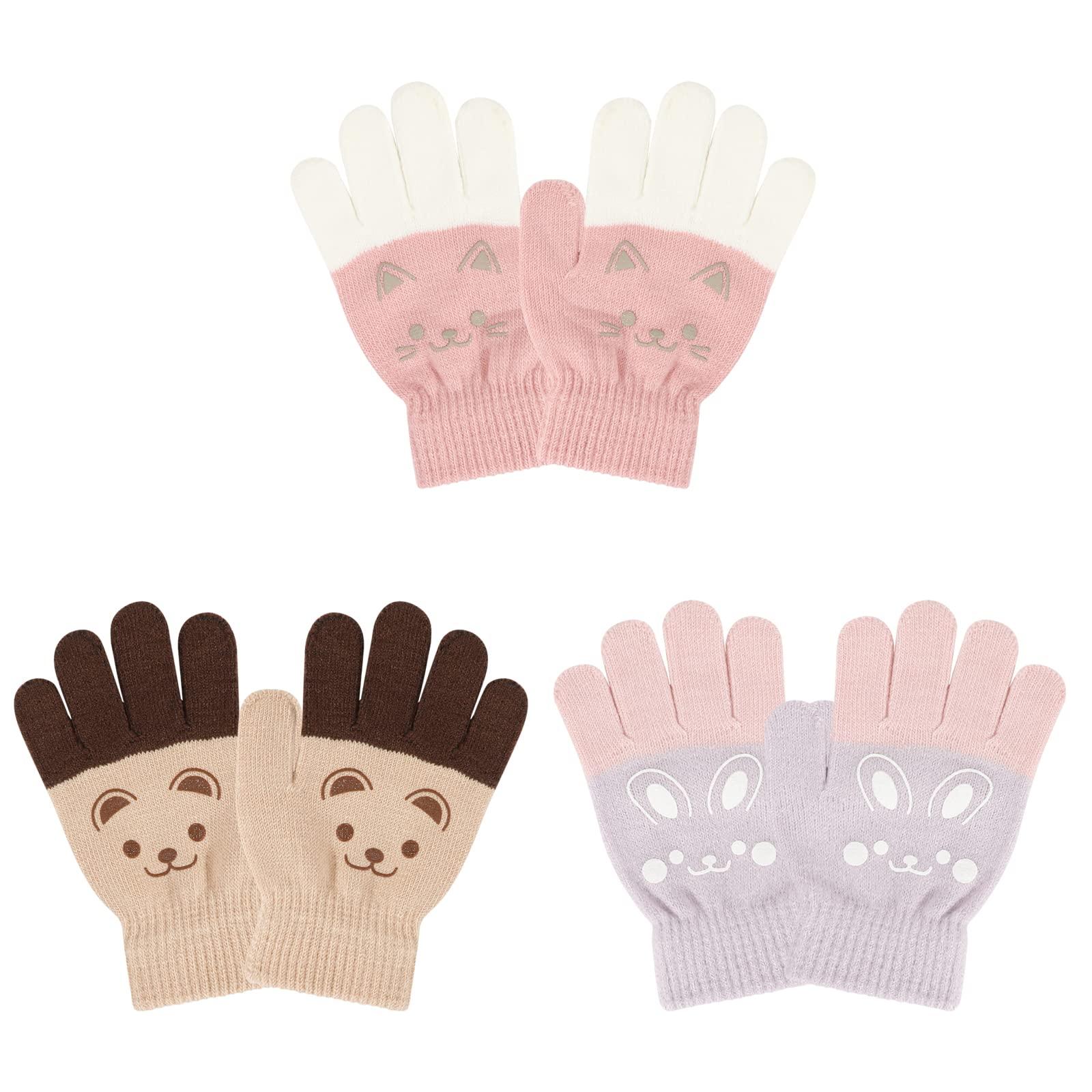 Gant Garcon QKURT Gants Enfant Hiver Chauds, Gants Scooter Tricotés Extensibles Magiques Gants Mitaines Plein-doigts Tricot Moufles Fleece Gloves Pour Garçons Filles De 3 à 7 Ans Gant Fille 5 Ans