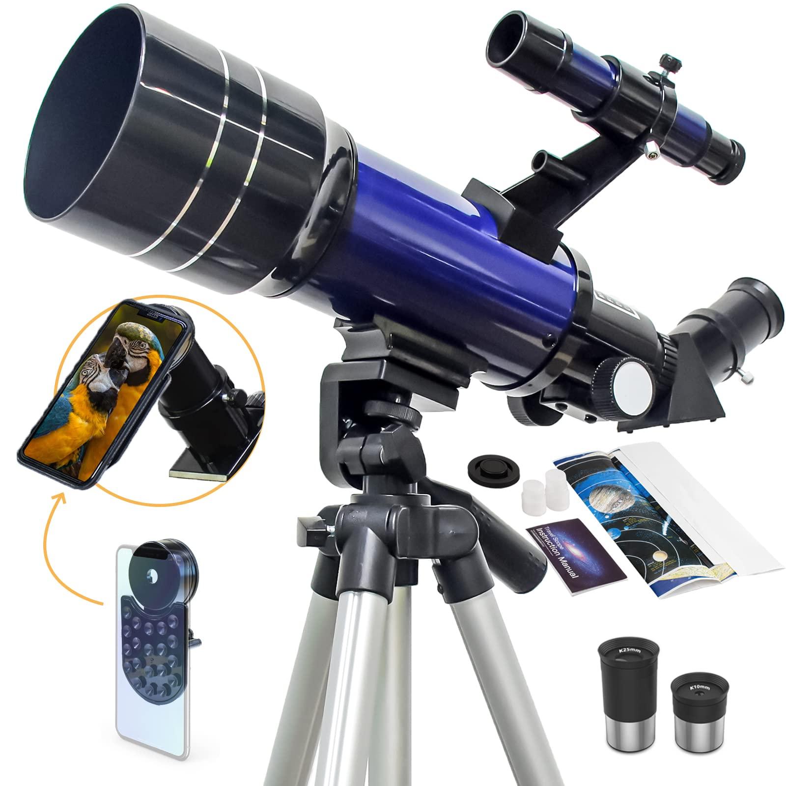 70mm Telescope For Kids & Beginners - 400mm Refractor With Phone Adapter