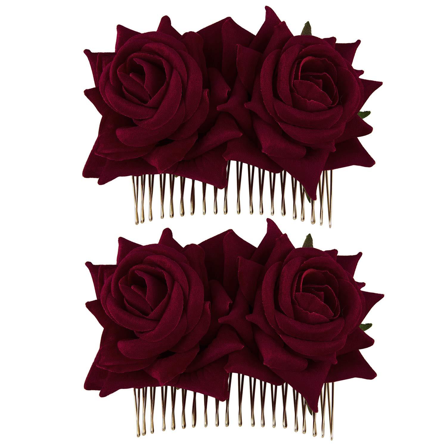 CROWN GUIDE 2-Pack Rose Flower Bridal Hair Combs for  display picture 2