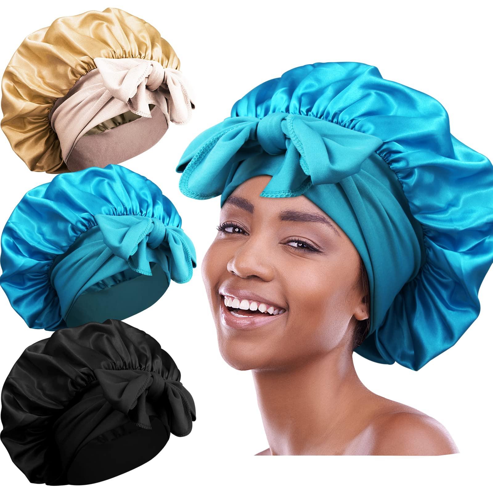 Multi 5pcs Satin Bonnets for women Large Bonnet with Tie Band, Jumbo Braids Bo…‍ Singer Layer Silk Satin Long Hair Braid Bonnet with Tie  main image 4