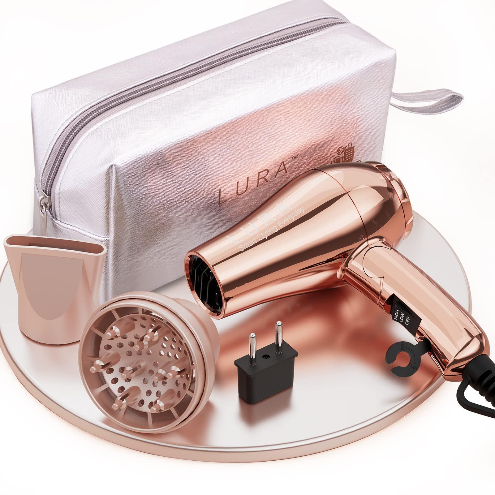 Travel Hair Dryer with Diffuser - Dual Voltage 1200W Compact Blow