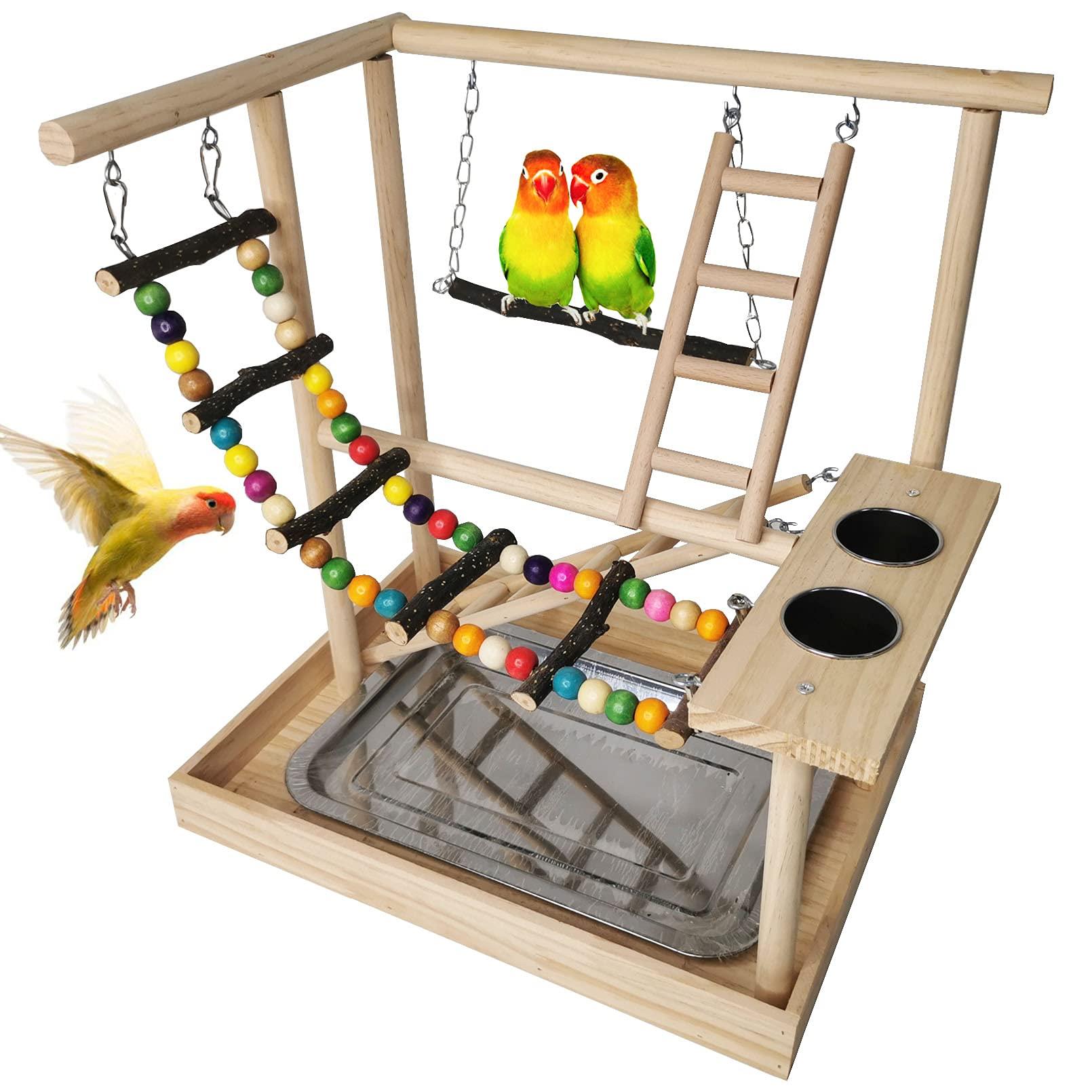 Perch Rack Large Bird Perch Stand With Toy Hook Ladders PawHut Mini Parrot Stand ...
