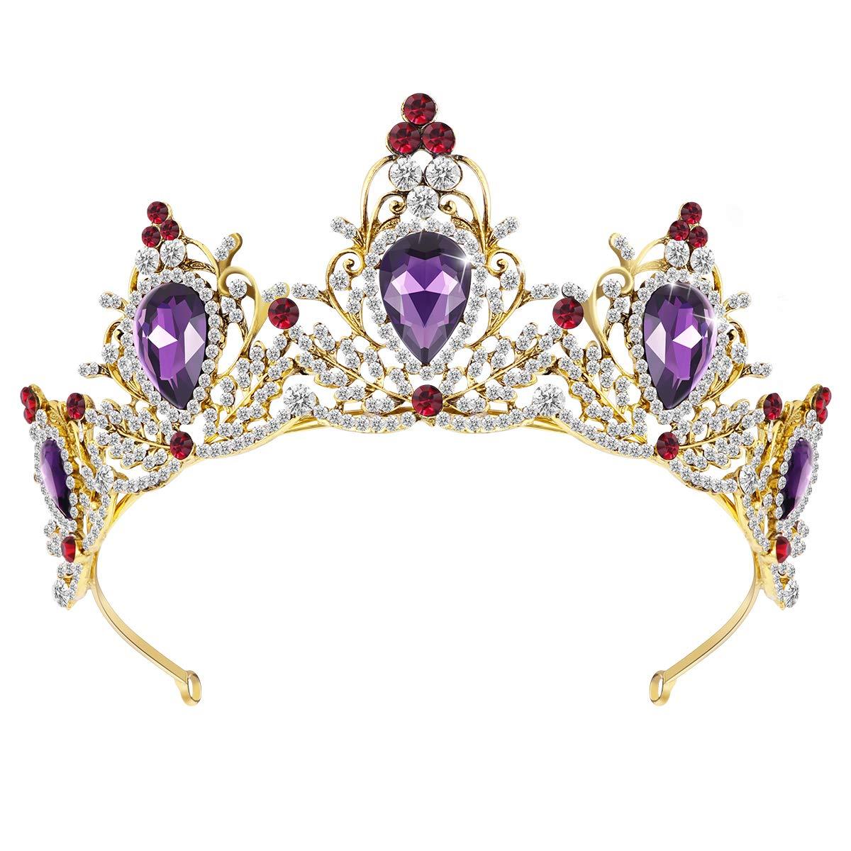 Stunning Baroque Dark Purple Gemstone Pink Crystal Tiara Crown Purple Crystal Tiara, Handmade Bead Tiara, Gold Beads  main image 4