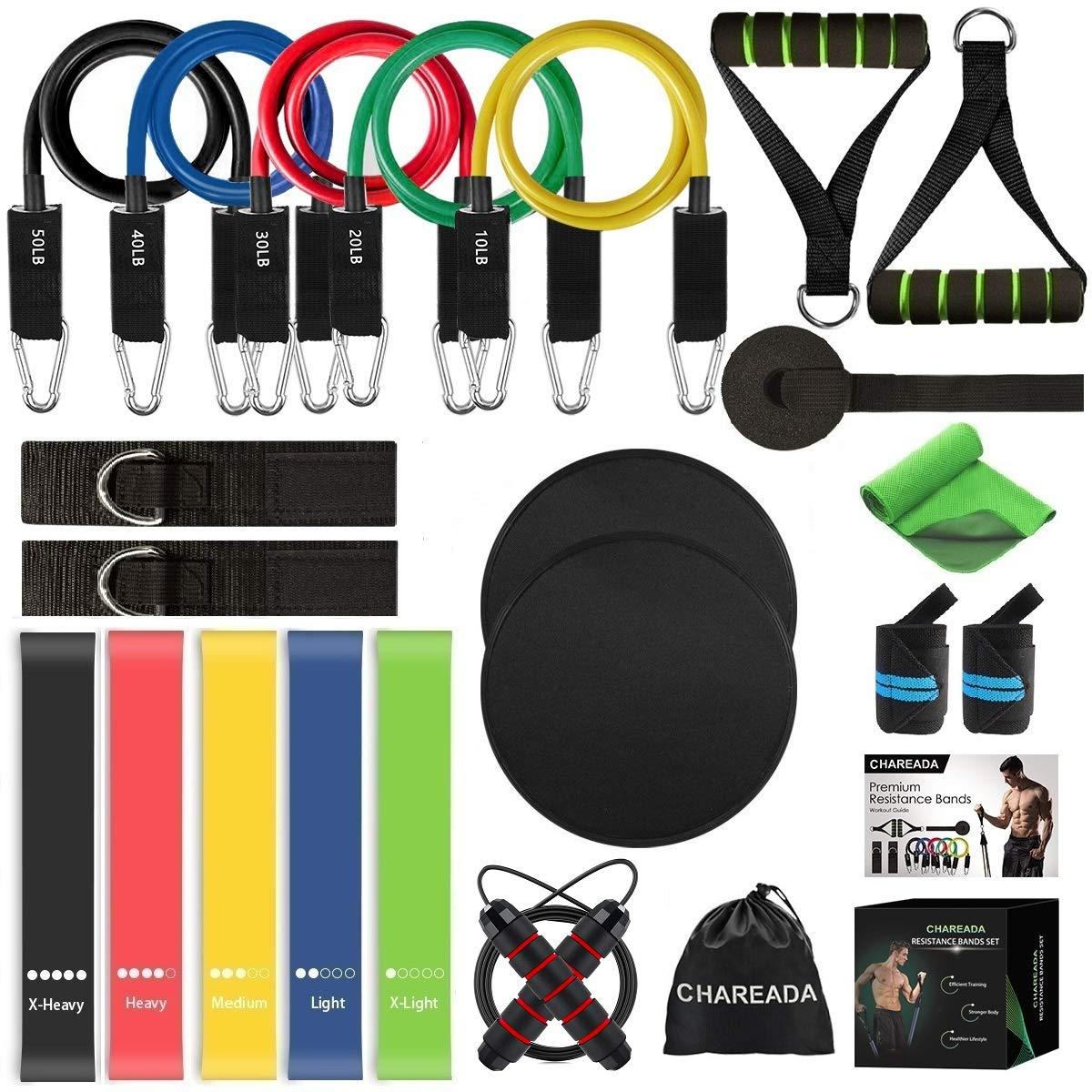 23 Pack Resistance Bands Set with Core Sliders, Door Anchor