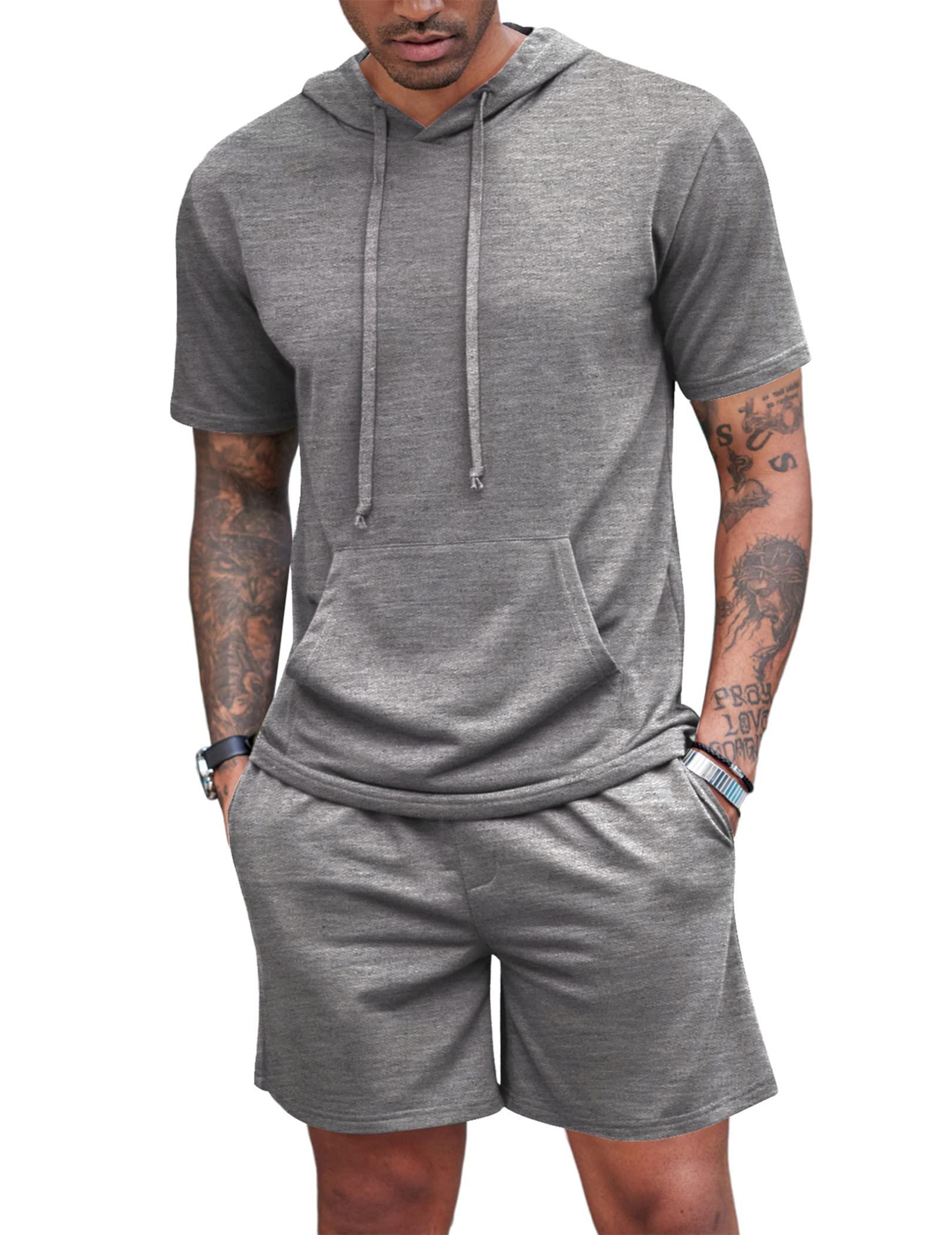 【THEAIRTOWN】Track Pocket hood Hoodie & Shorts Set★ COOFANDY Men's 2-Piece Hooded Athletic Sweatsuit Set - Light