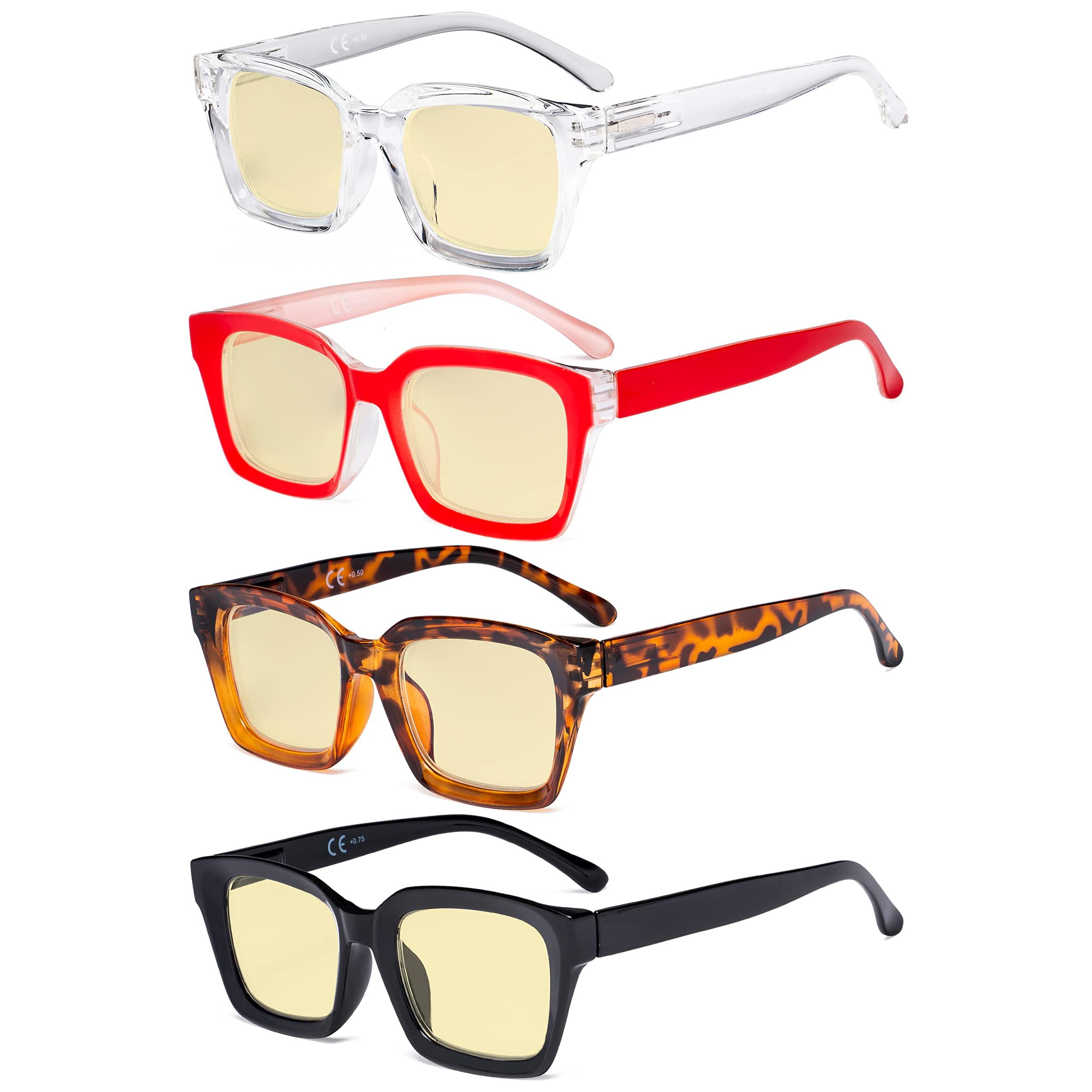 Eyekepper Yellow Tinted Reading Glasses 4 Pack - Oversized Square