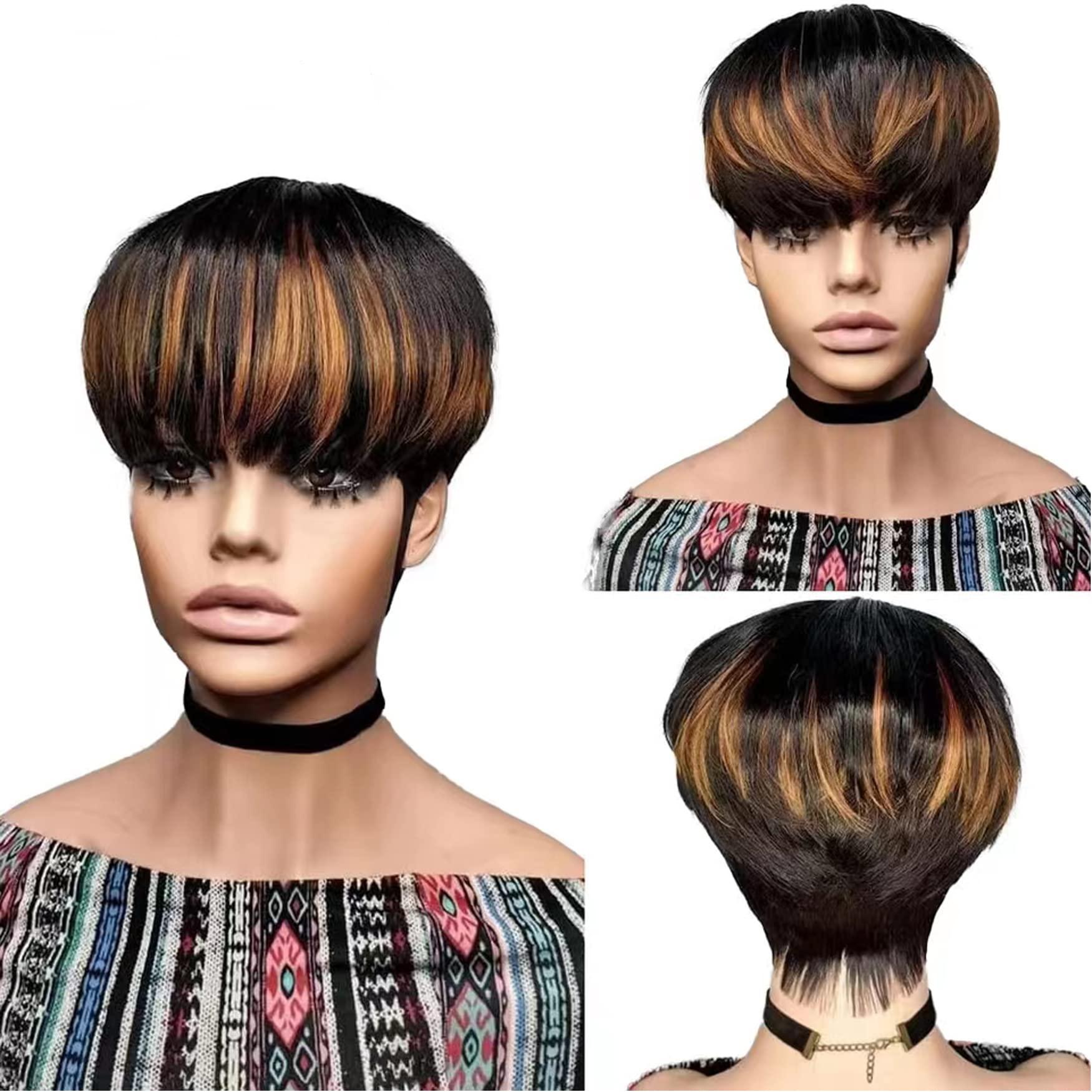 Short 100% Human Hair Pixie Cut Dark Brown Wig Adjustable Strap NIB Wig Shop Amazon.com : YKHJH Pixie Cut Wig Human Hair Chocolate Brown  main image 3
