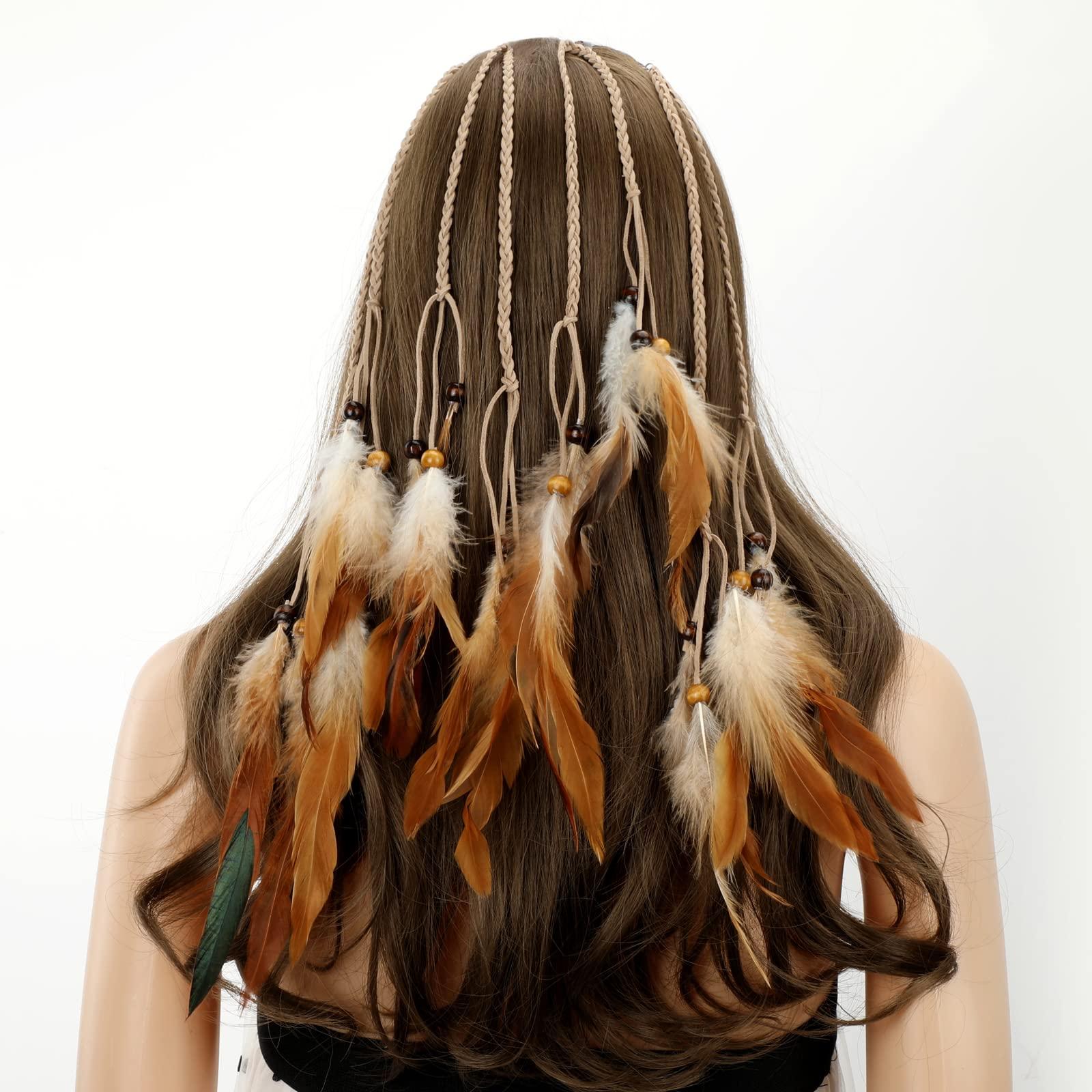 MWOOT Set Bijoux Bohémiens Plumes - Extensions Cheveux, Collier Ras Du Cou, Boucles Attrape-Rêves