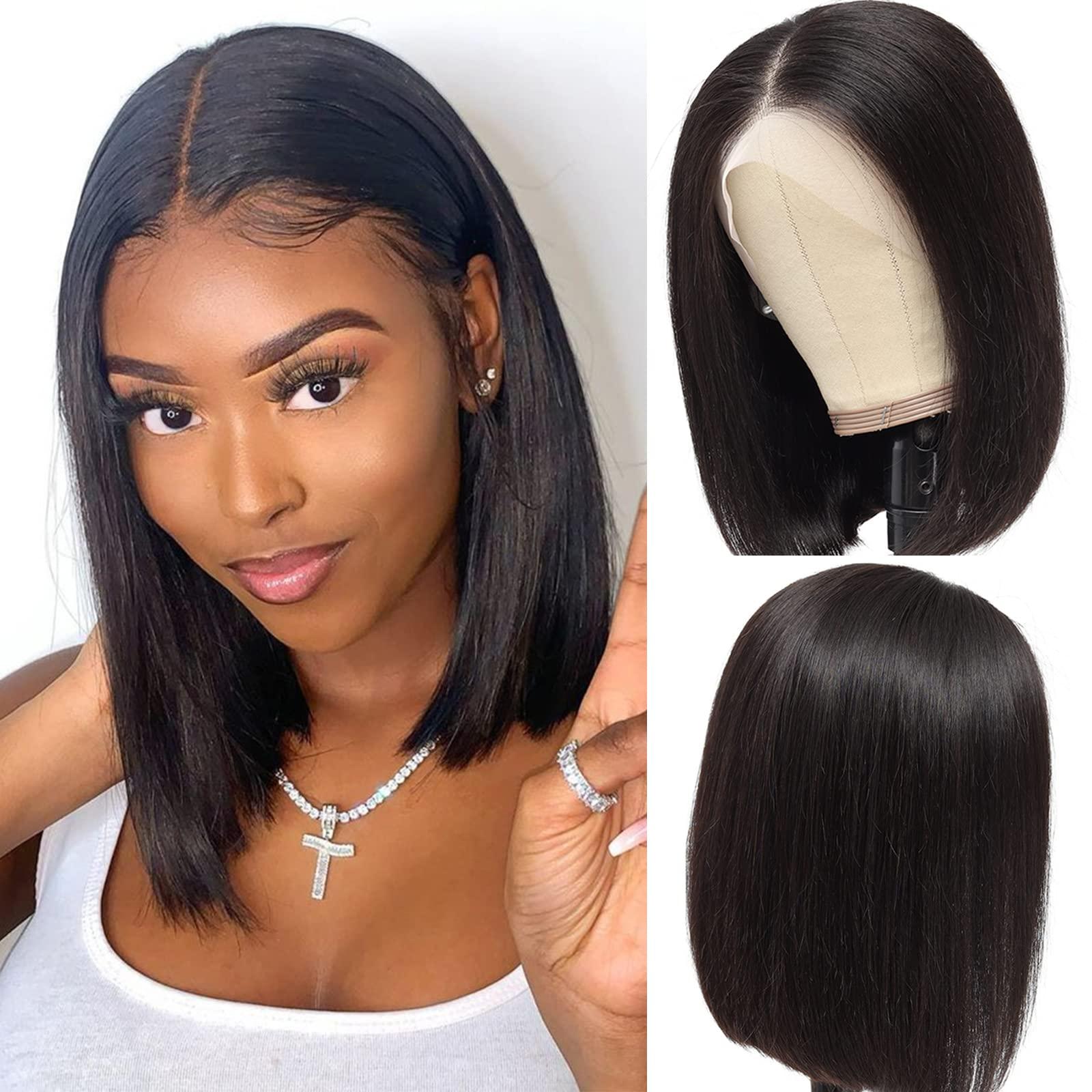 100% Human Hair Bob Wig 13x4 Lace Front Glueless Short Bob Wigs for Women 150 Amazon.com : Glueless Short Bob Wig 13x4 Curly Lace Front  main image 2