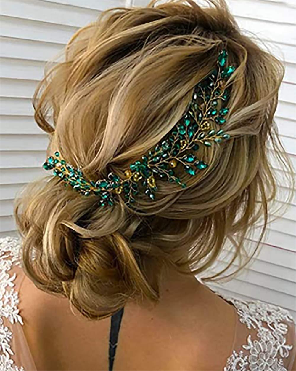 Denifery Emerald Green Wedding Hair Vine | Bridal Gold  display picture 3
