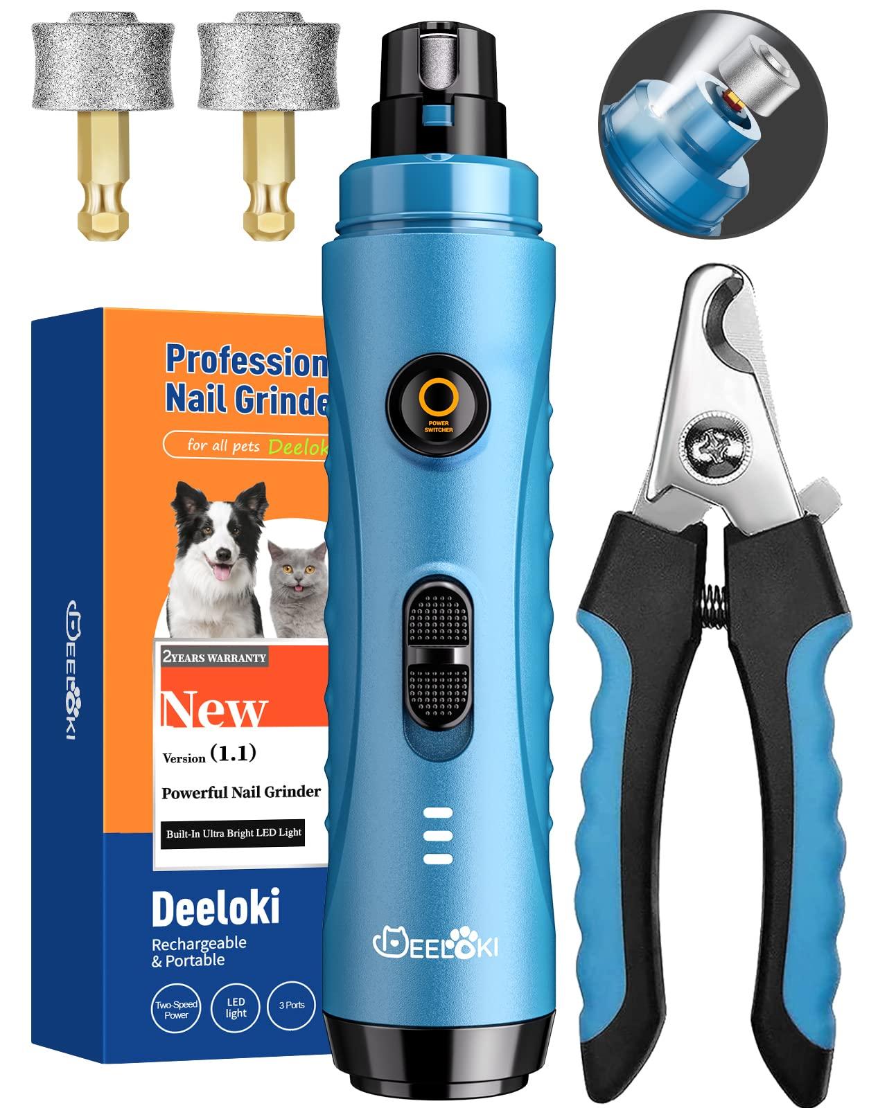 DEELOKI Dog Nail Grinder with LED Light Speeds Trimmers