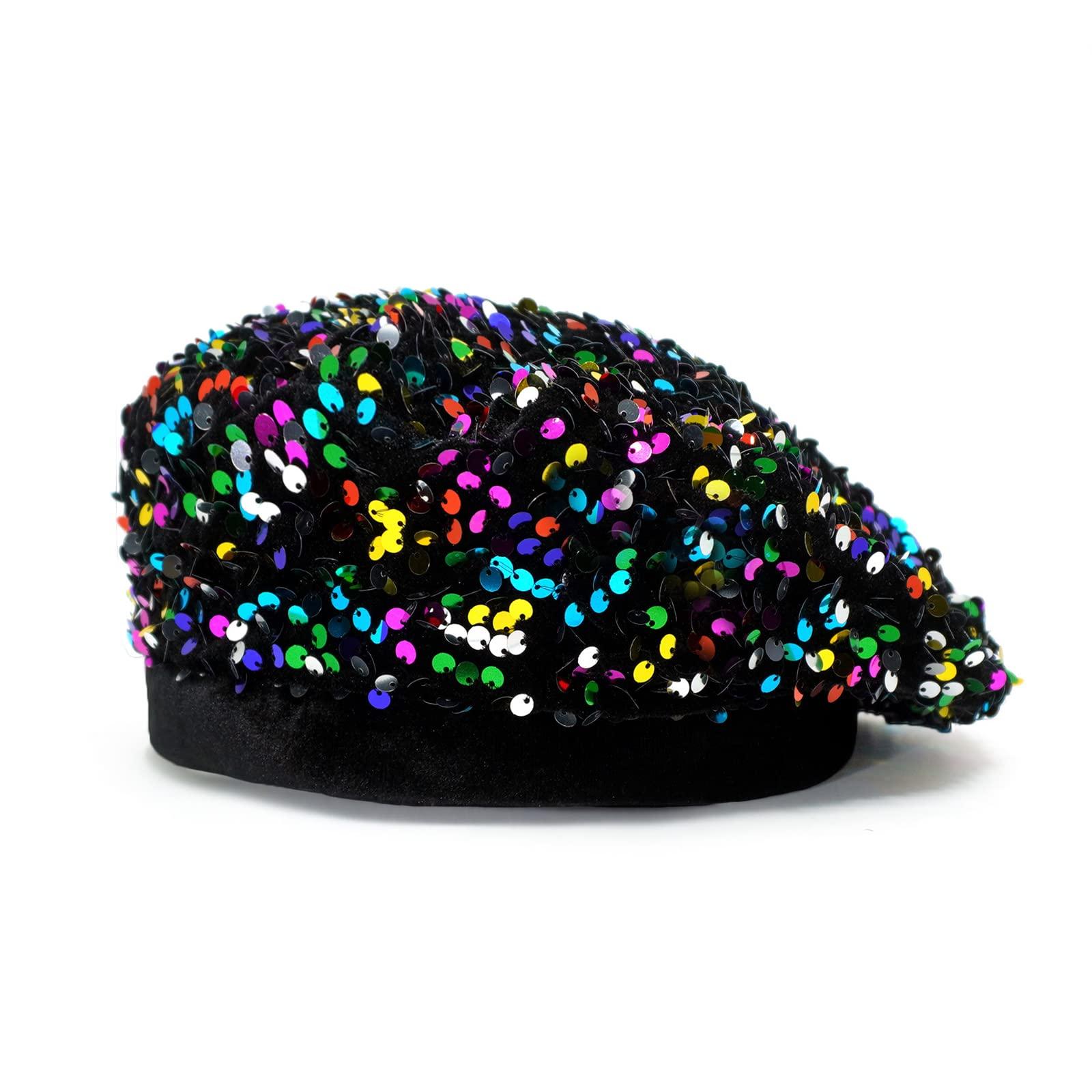 5188 Women Sparkly Sequin Beret Hat Shining French Style Beanie Fashion Artist Bling Beret Hats for Women Sequin Paris Artist Cap  main image 3