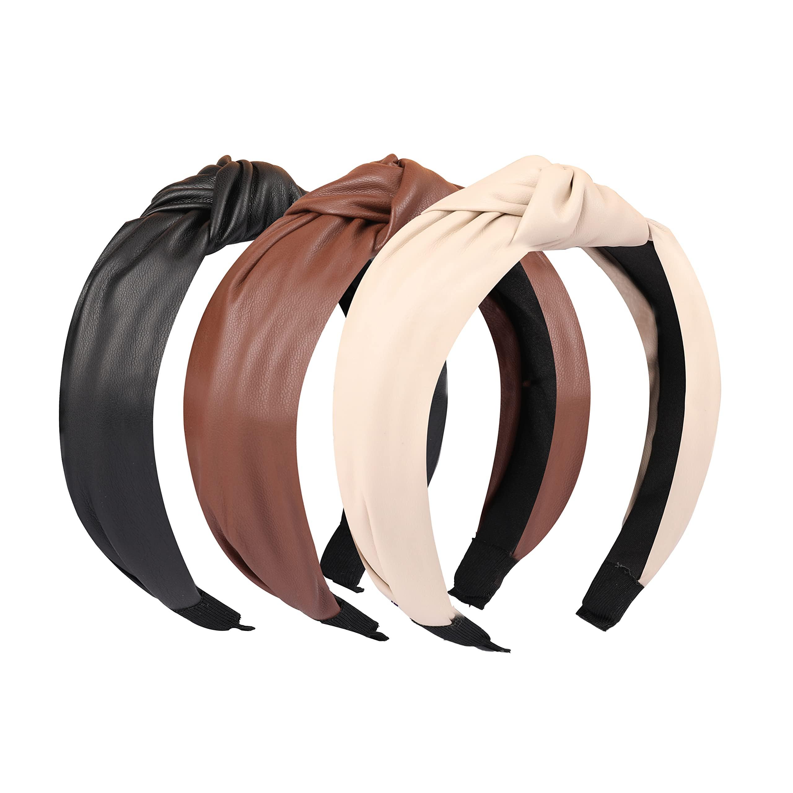 4 Pcs PU Leather Headbands for Women Non Slip Cross Knotted Headbands Thick Unique Bargains Cross Knotted PU Leather Hairbands Non-slip  main image 3