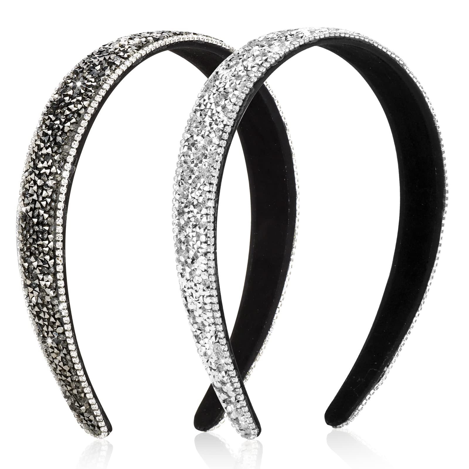 Rhinestone Wide Headband Pack - Black, Gray, Tan Wrapables® Wide Fabric Headbands with Rhinestones, Mist Gray  main image 2