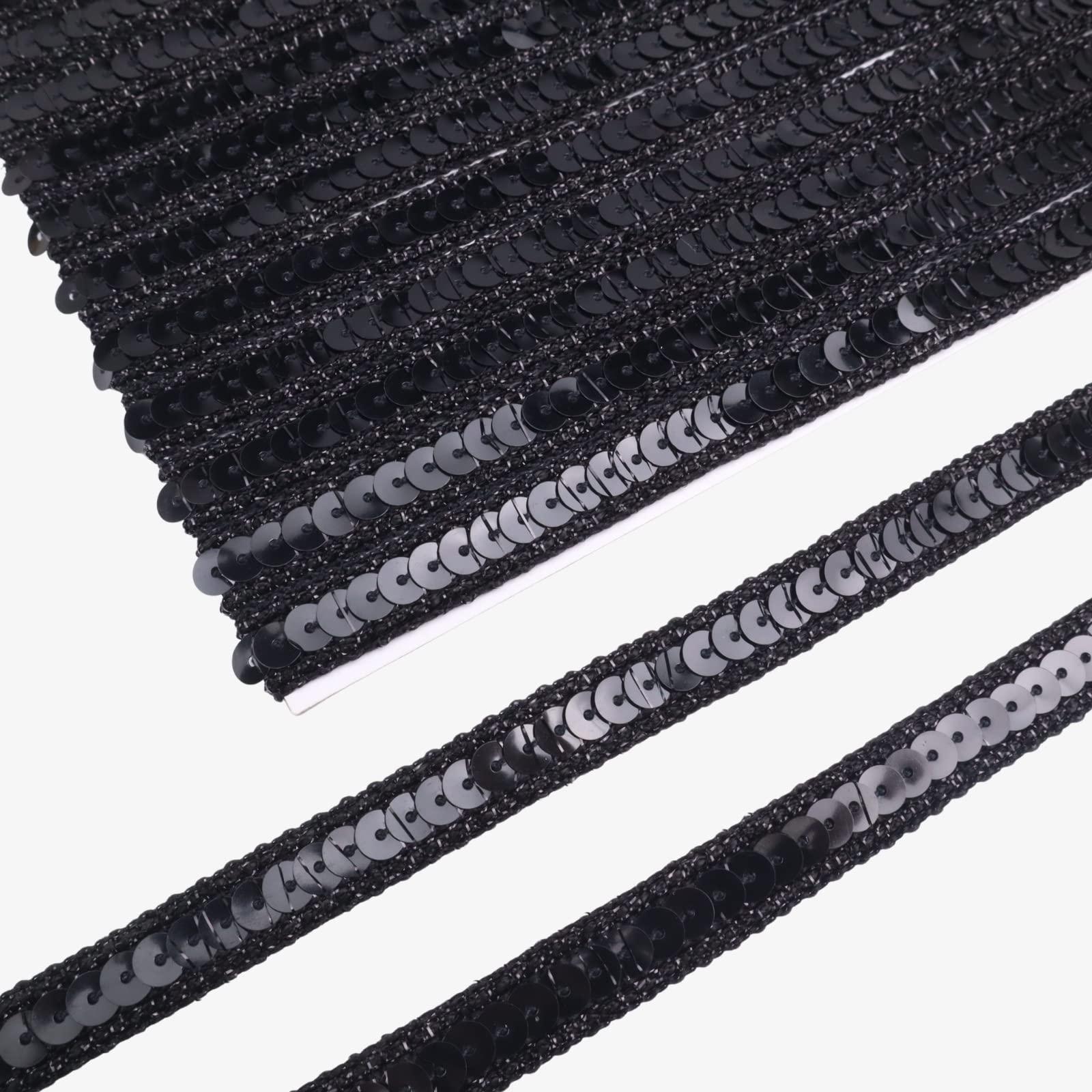 ZNZAKKA Black Sequin Ribbon Trim - 10 Yards Metallic Braid Glitter