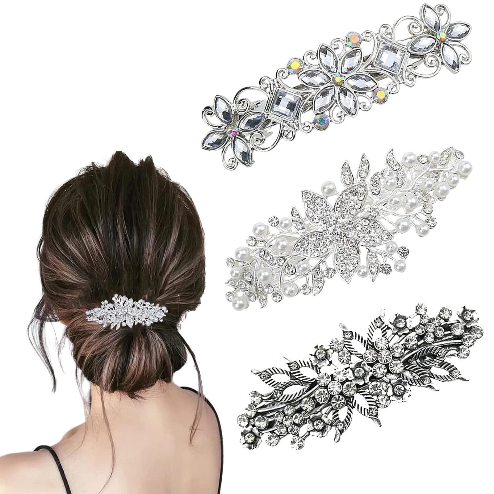 Rhinestone Pearl Hair Clips Set - Elegant Crystal Barrettes 
