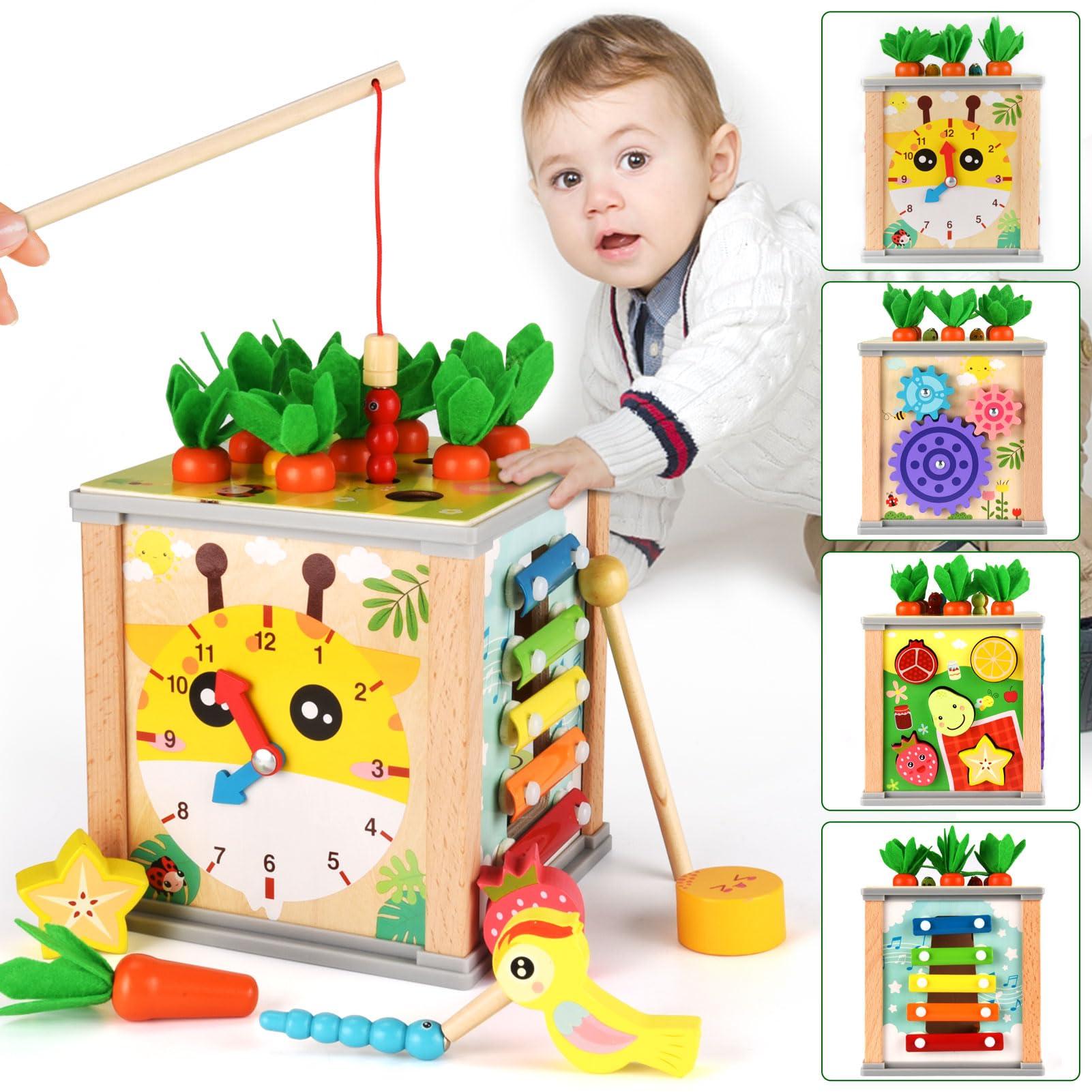 Buy Nauotk 7-in-1 Wooden Activity Cubes - Montessori Motor Skills Toys ...