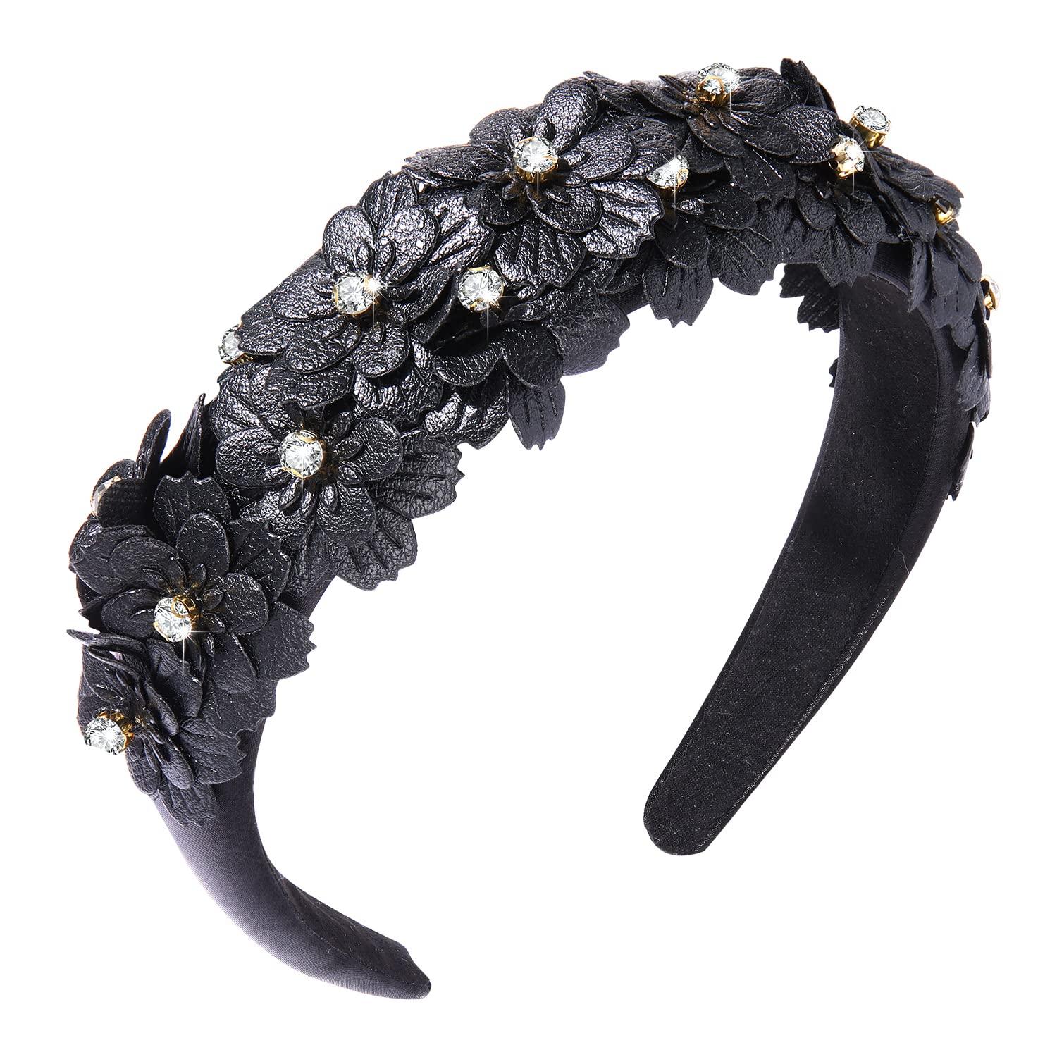 Padded Floral Crystal Headband | Rhinestone Embellished  display picture 2