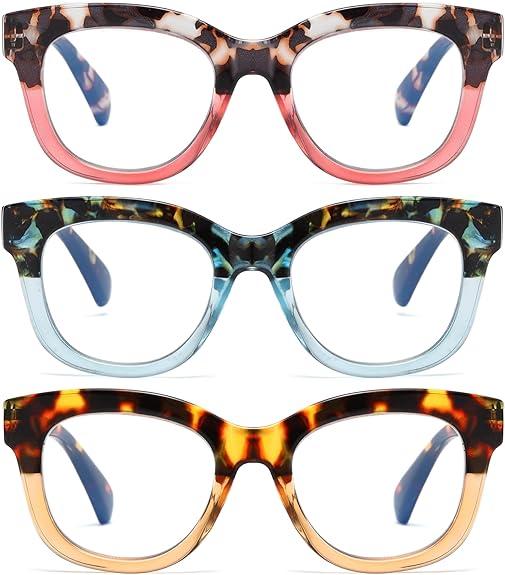 ZXYOO Oversized Reading Glasses for Women - 3 Pack (Yellow, Blue