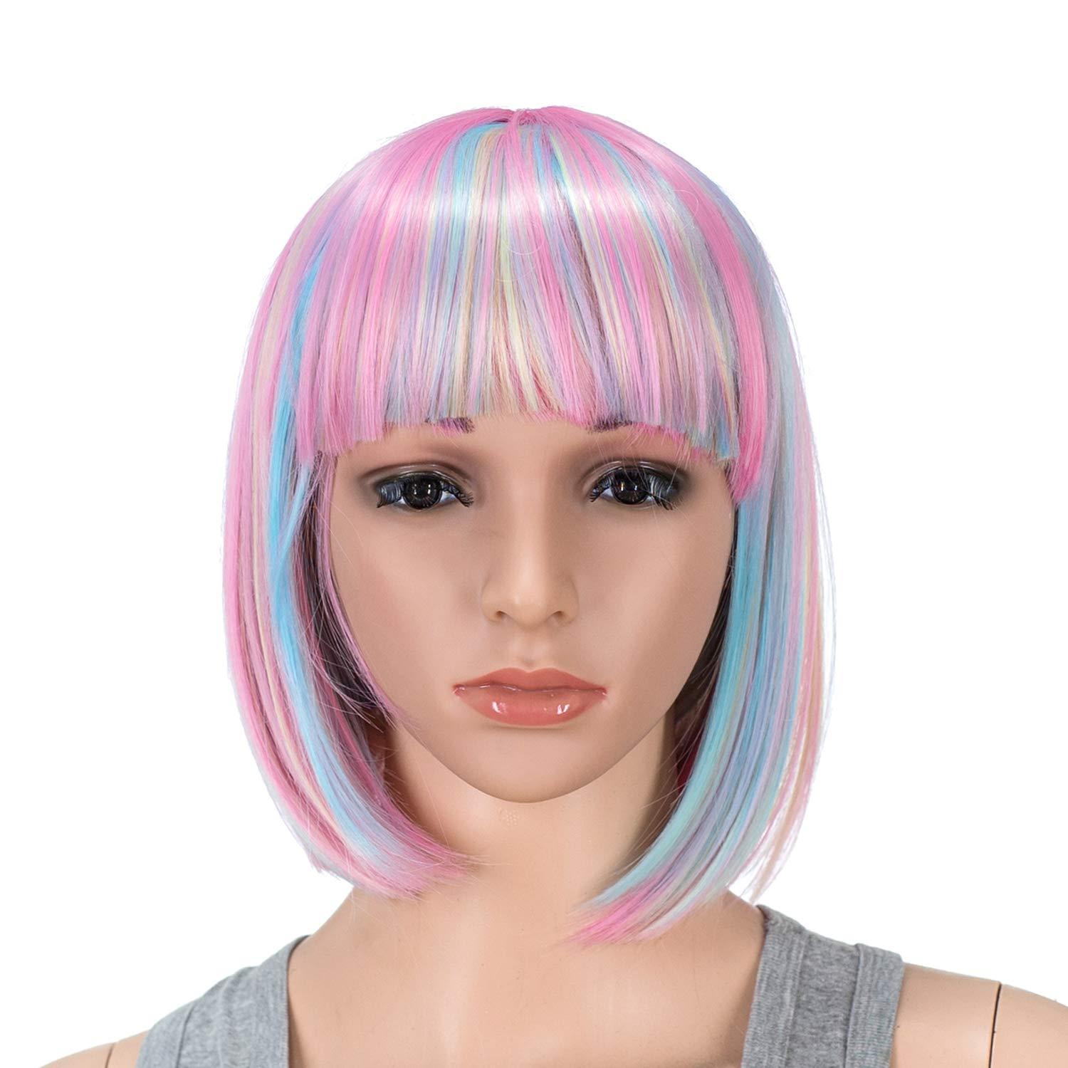 SWACC 10 Inch Short Straight Bob Wig with Bangs Synthetic Colorful Cosplay Amazon.com : SWACC 10 Inch Short Straight Bob Wig with Bangs  main image 2