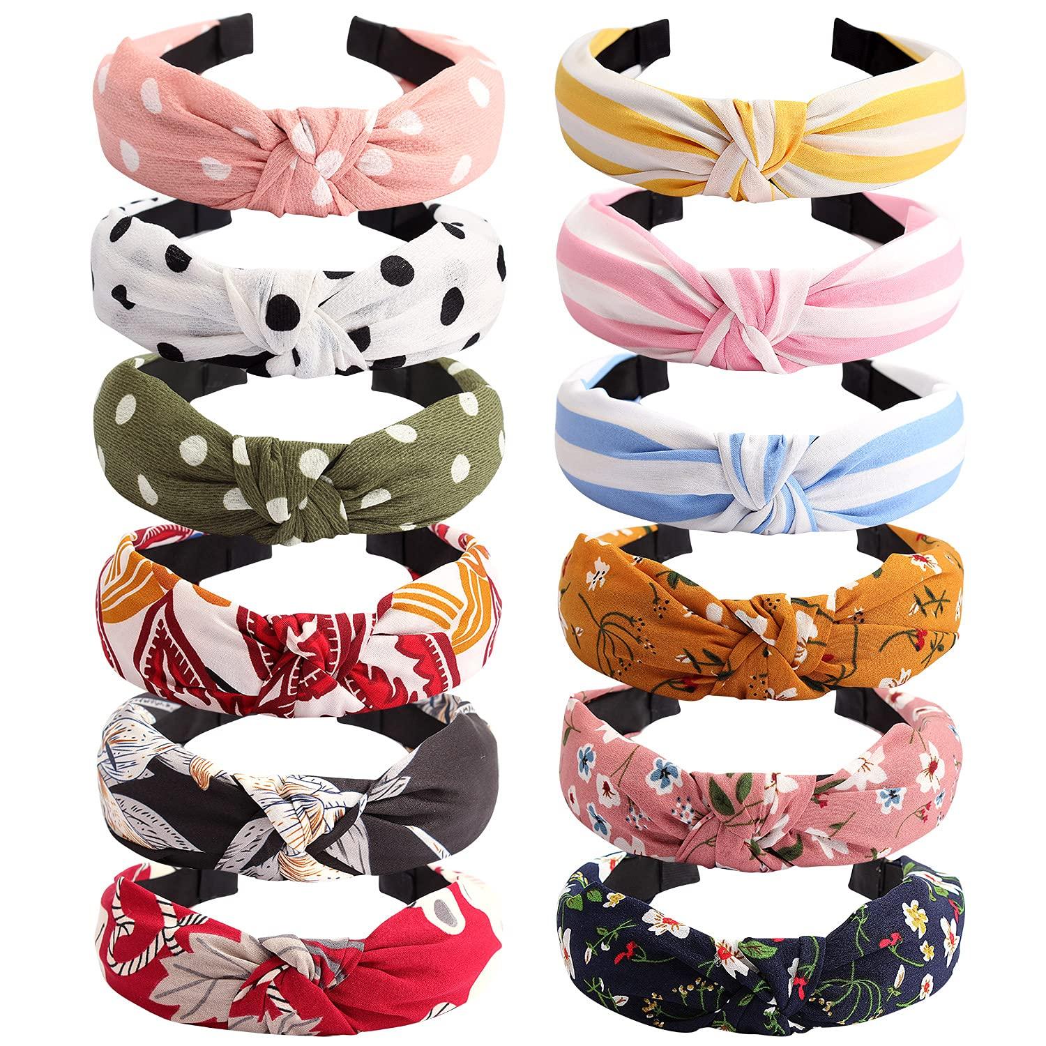 Boho Headbands Set Cotton Fabric Wide Bow Knot Hair Accessories for Women Solid Color Wide Hair Band, Boho Style Hair Accessories for  main image 2