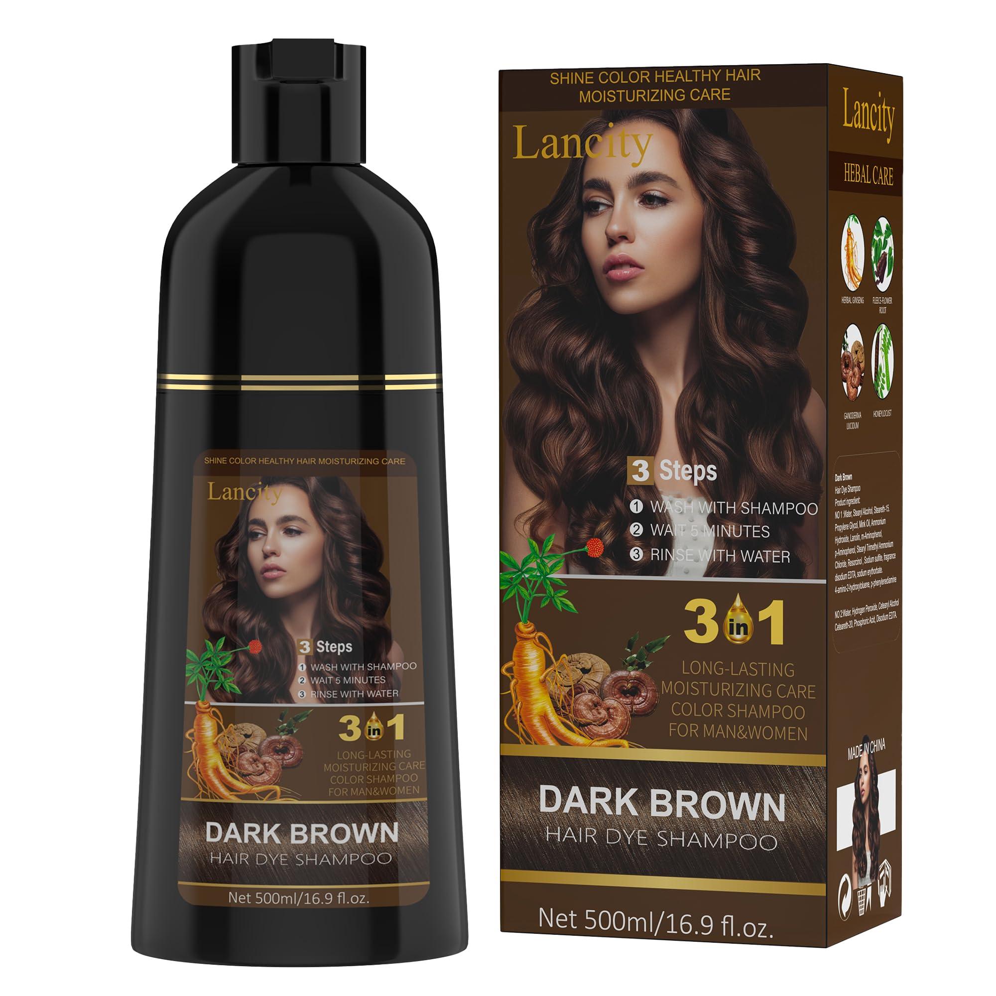 Dark Brown Hair Dye Shampoo - 3 In 1 Instant Gray Coverage