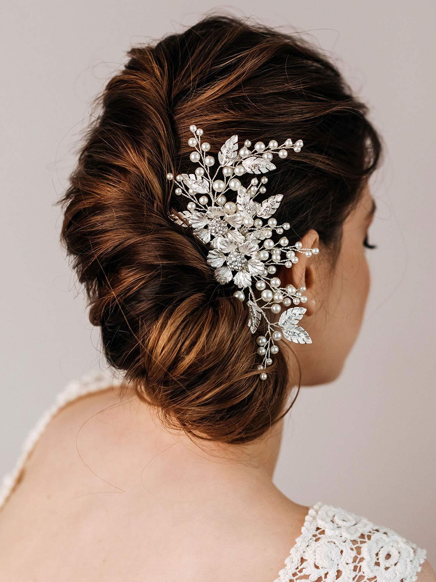 Crystal Bridal Hair Comb Rhinestones Wedding Flower Clip Hairpiece for Women Floral Pearl Bridal Hairpiece, Wedding Wire Crystal Hair  main image 2