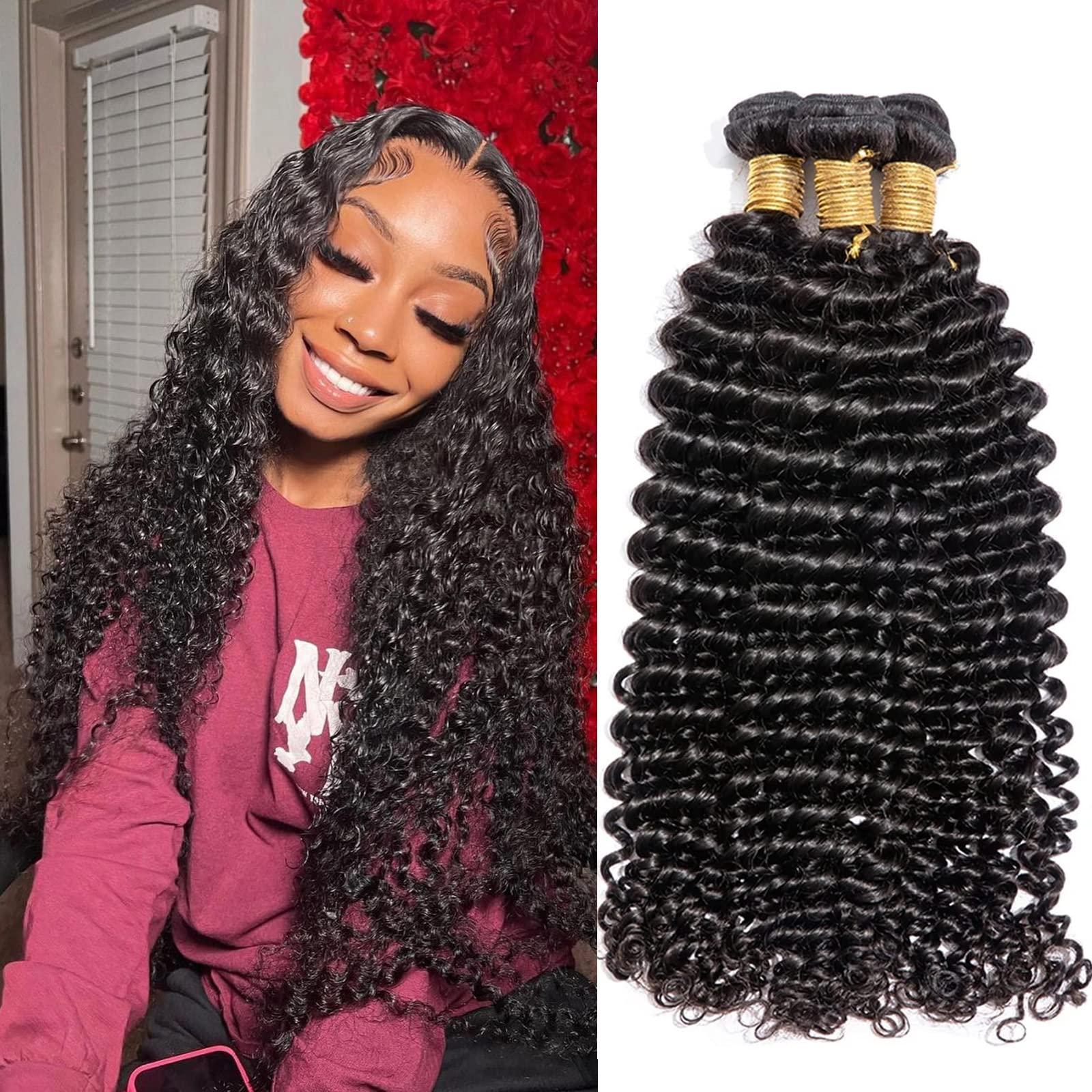 18-22 Inch Deep Wave Human Hair Bundles, 100% Virgin Brazilian, 3 Pack Deep Wave Bundles Human Hair 18 20 22 Inch Brazilian 100  main image 2