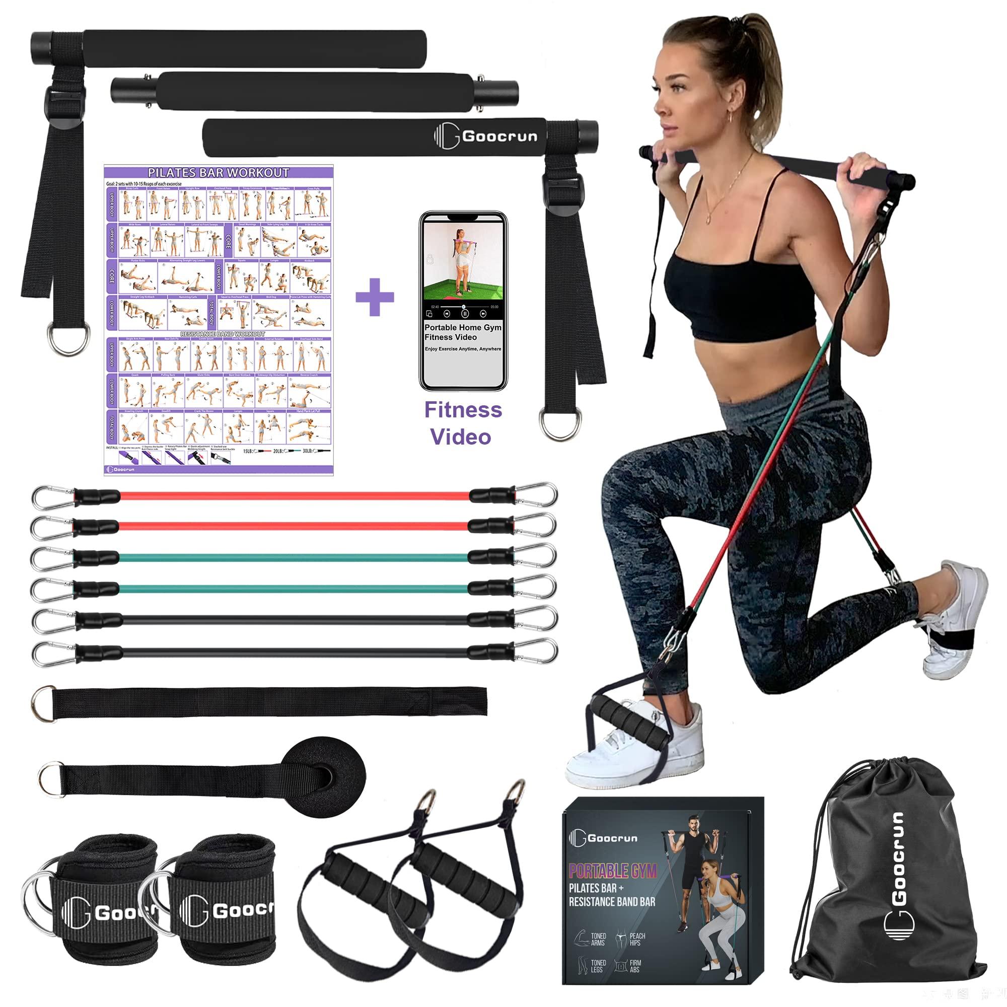 Yoga Blocks Pilates Bar Kit With Resistance Bands 3-Steel Tube