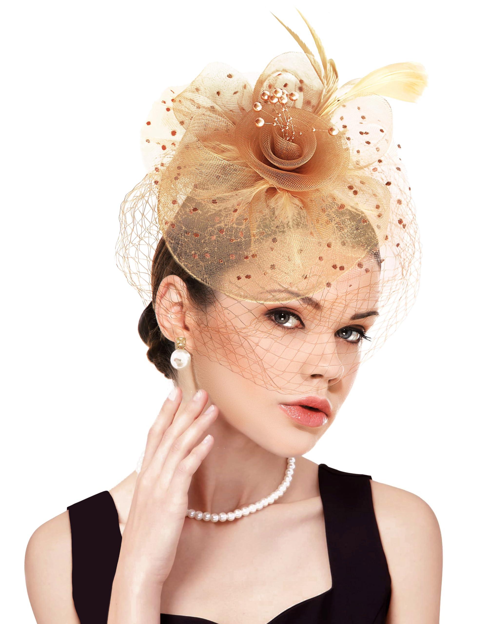 8659 Fascinator Hat Headpiece For Women Vintage Wedding Mesh Feather Hair Wedding Church Feather Pearl Hat Hairpin Mesh... From  main image 3