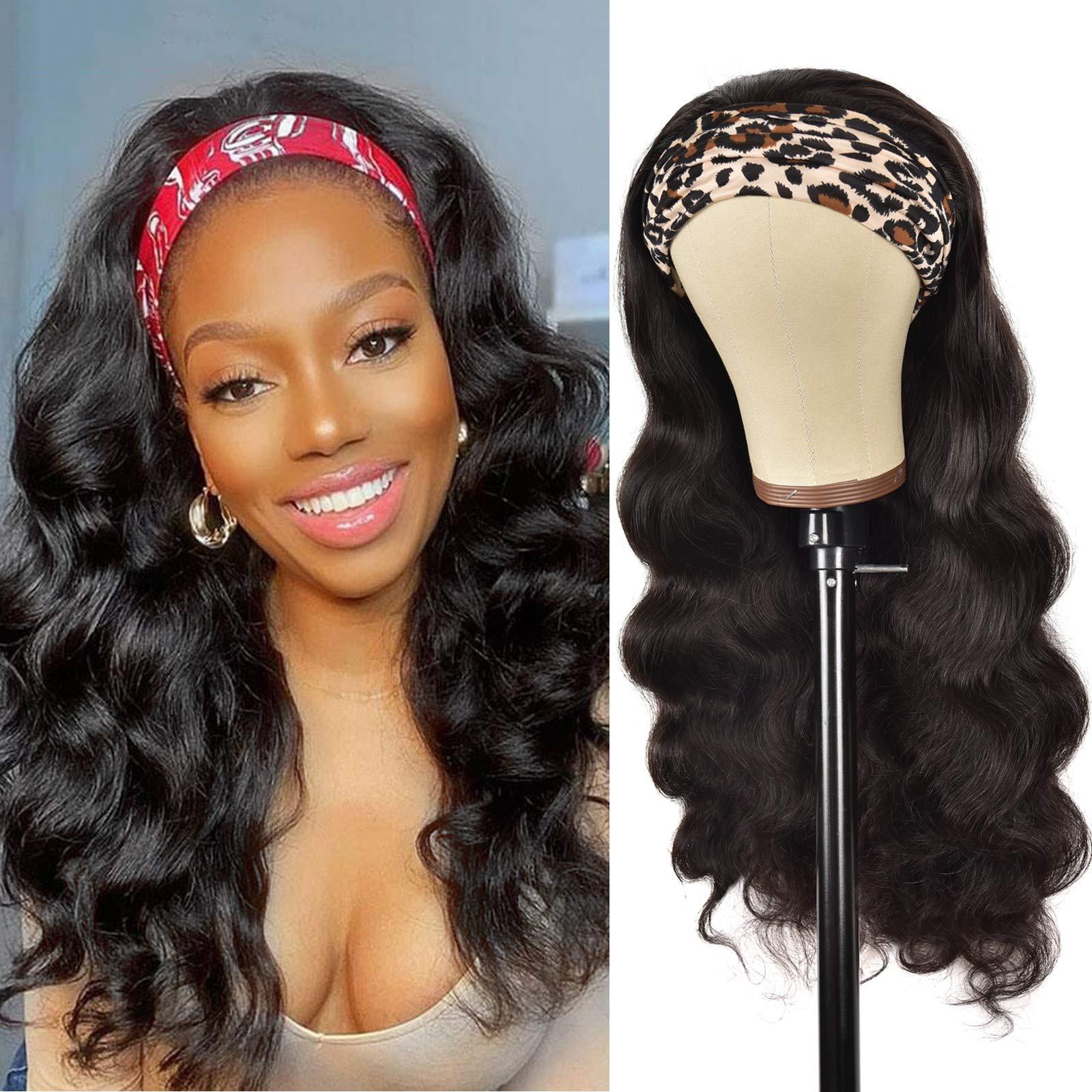 Pixie Cut Wig Human Hair Headband Wigs For Black Women 10A Brazilian Virgin Glueless Human Hair Wigs Short Curly 150% Density None Lace Front Wigs Headband Wig Human Hair Curly Headband Half