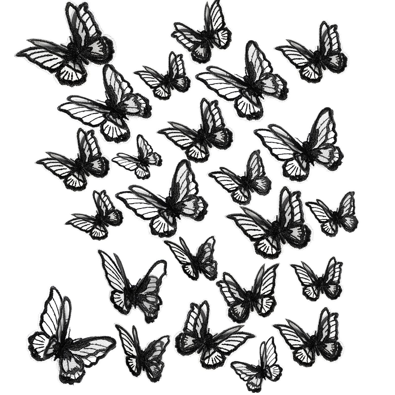 50 Pack Butterfly Appliques - 1.77x1.57 Inch Embroidered Lace Organza Iron On Patches